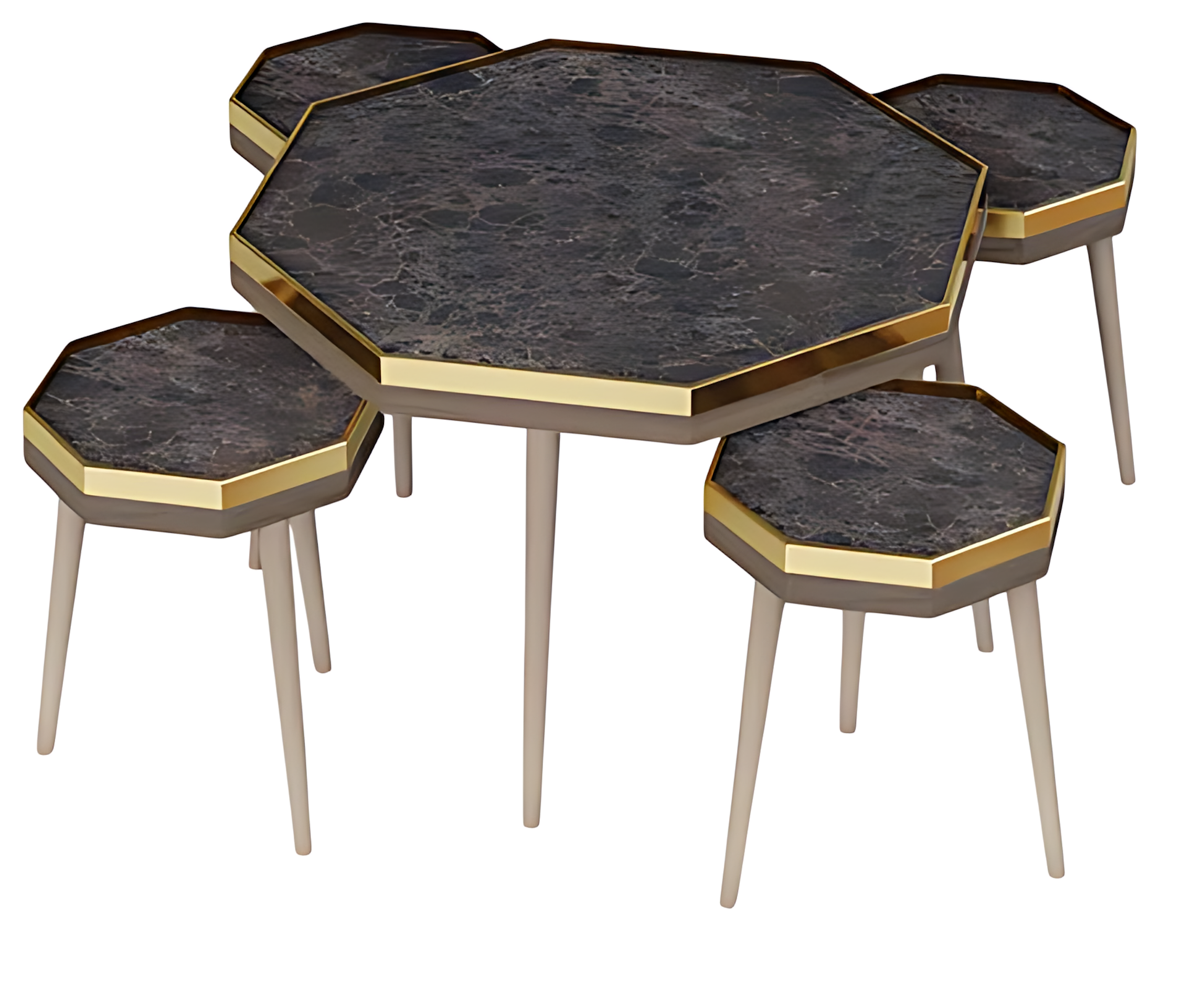 Elegantes Wohnzimmer-Set Schwarz Holz Edelstahl modern