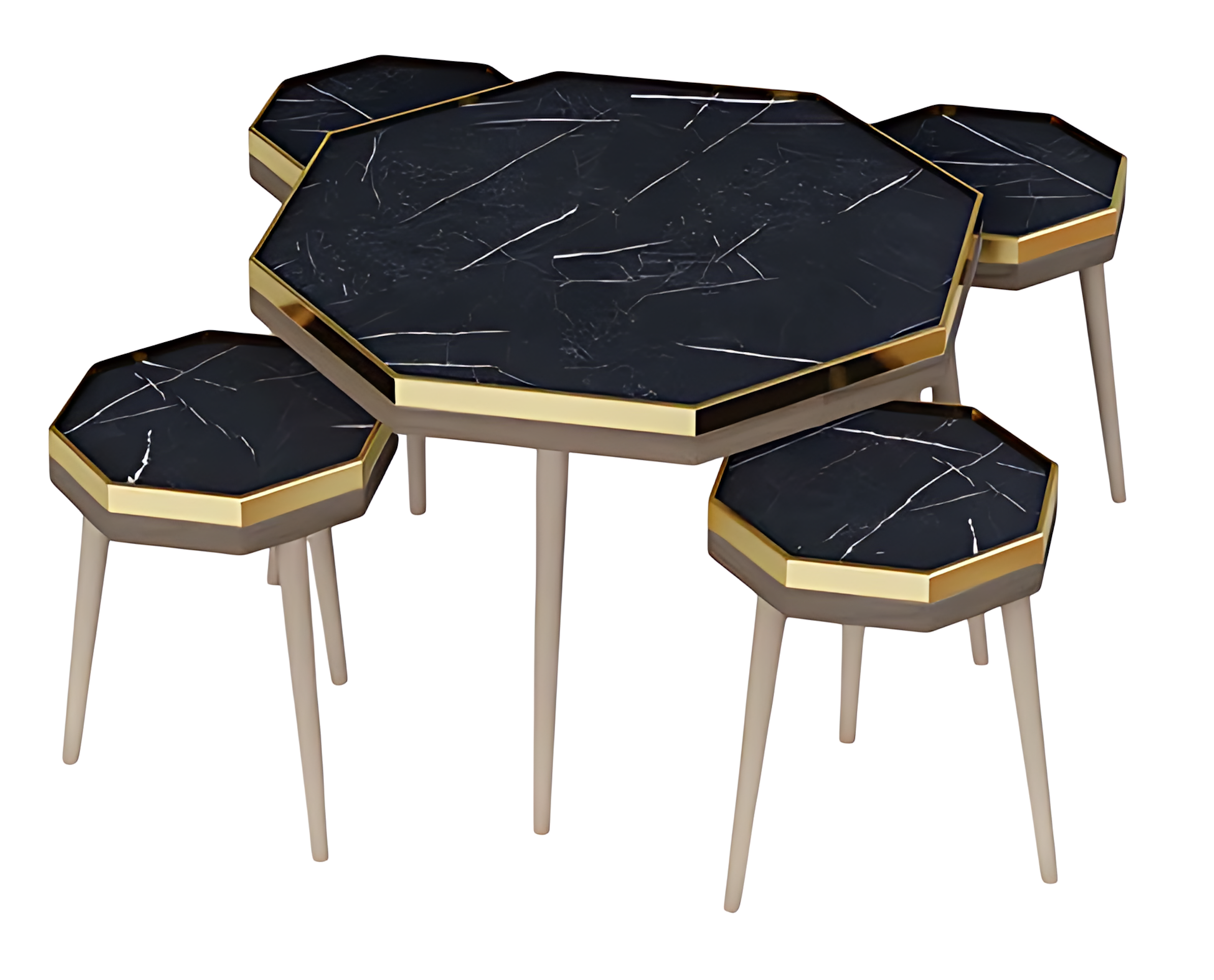 Elegantes Wohnzimmer-Set Schwarz Holz Edelstahl Modern