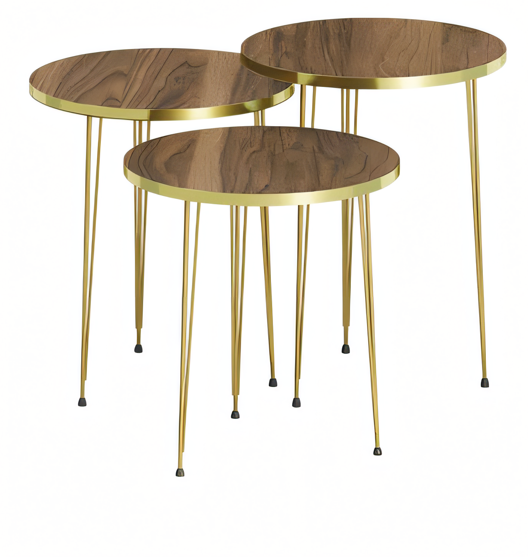 Elegantes braunes Couchtisch-Set aus Holz und Edelstahl