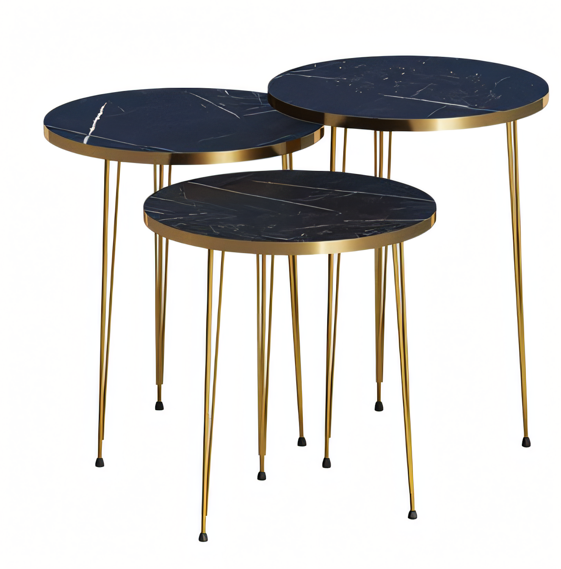 Elegantes schwarzes Couchtisch-Set aus Holz und Edelstahl