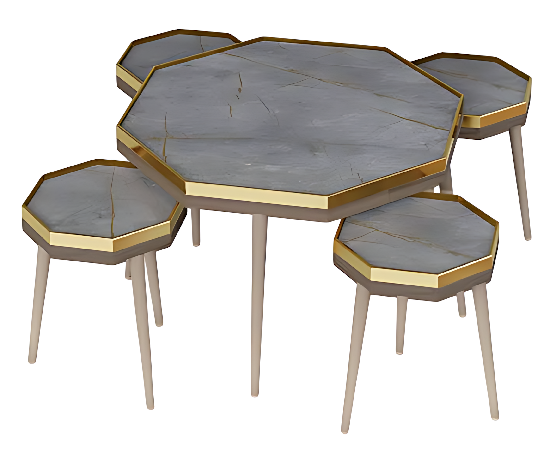 Elegantes Wohnzimmer-Set Grau Holz und Edelstahl Modern Design