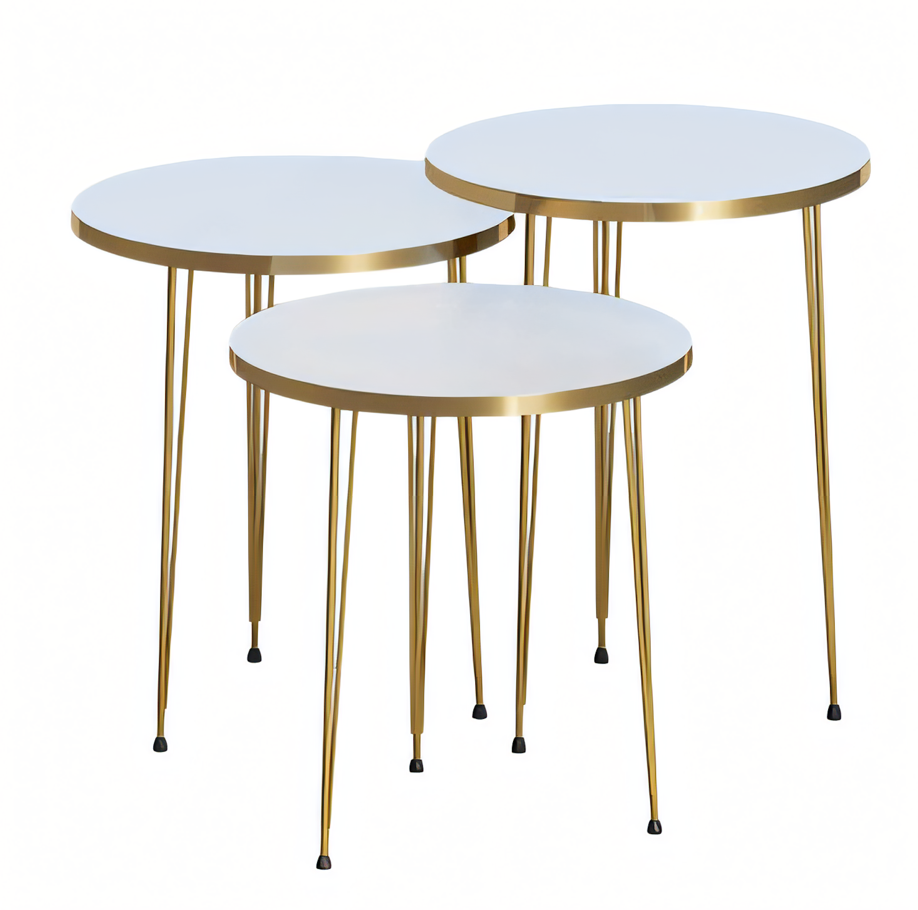 Elegantes weißes Couchtisch-Set aus Holz und Edelstahl