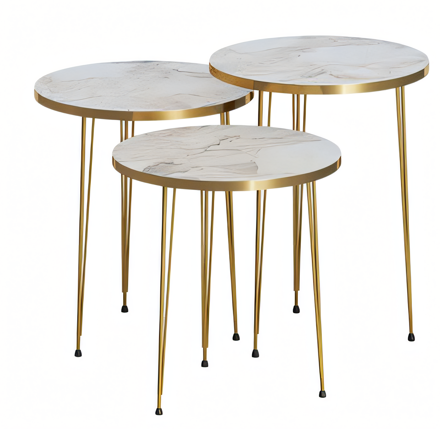 Elegantes Beiges Couchtisch-Set aus Holz und Edelstahl