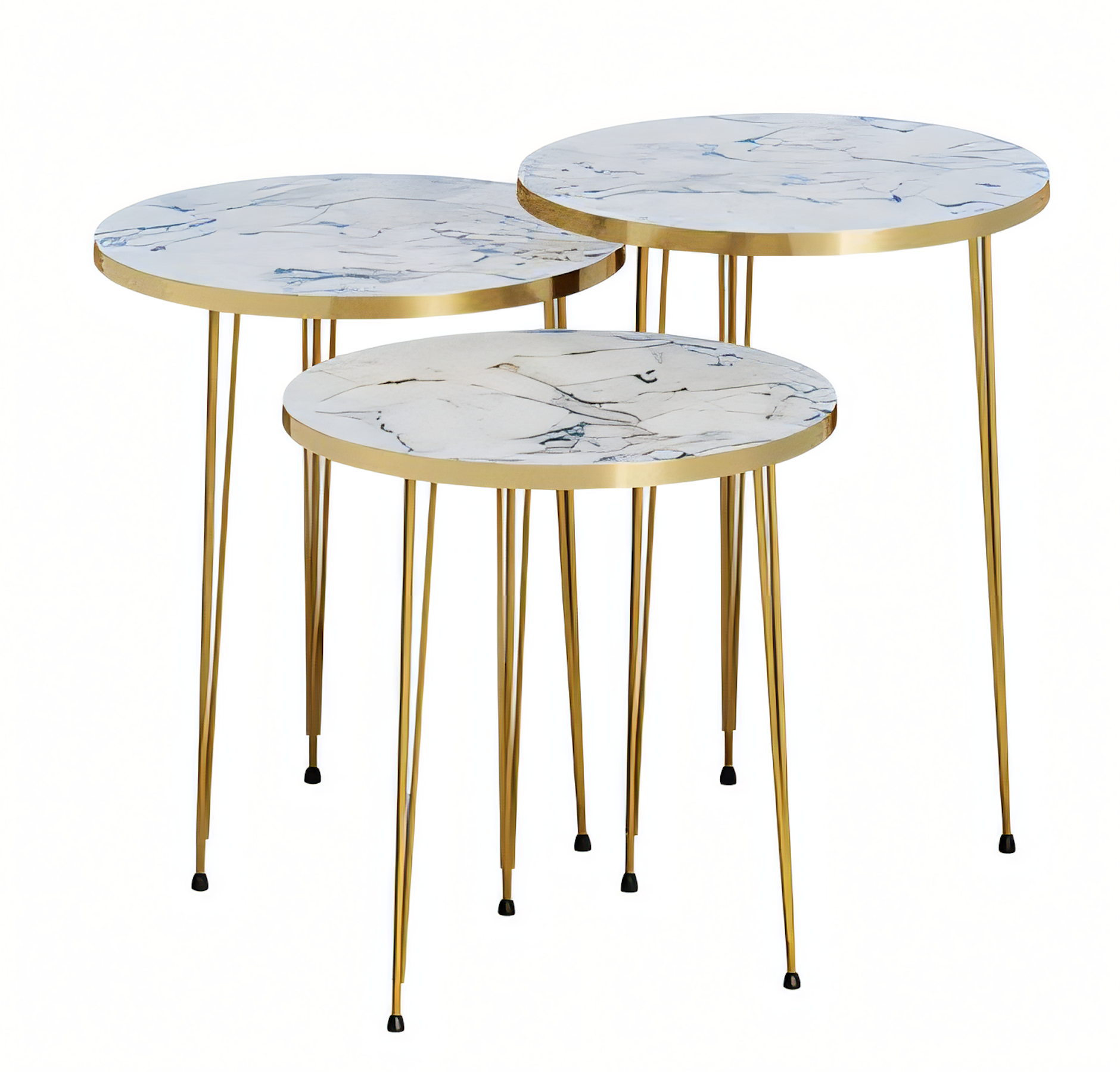 Elegantes Beiges Couchtisch-Set aus Holz und Edelstahl