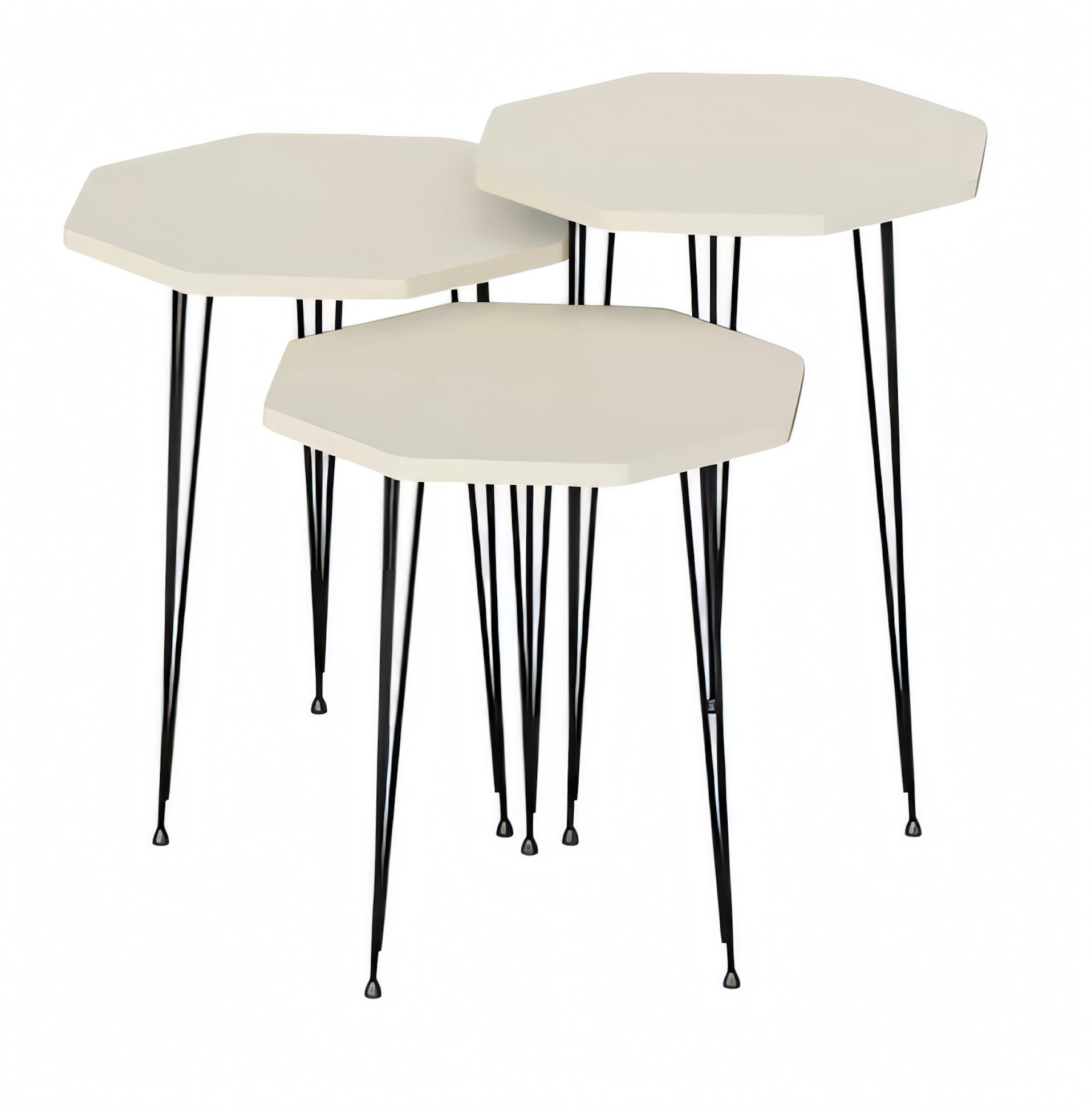 Elegantes weißes Couchtisch-Set aus Holz und Metall im modernen Stil