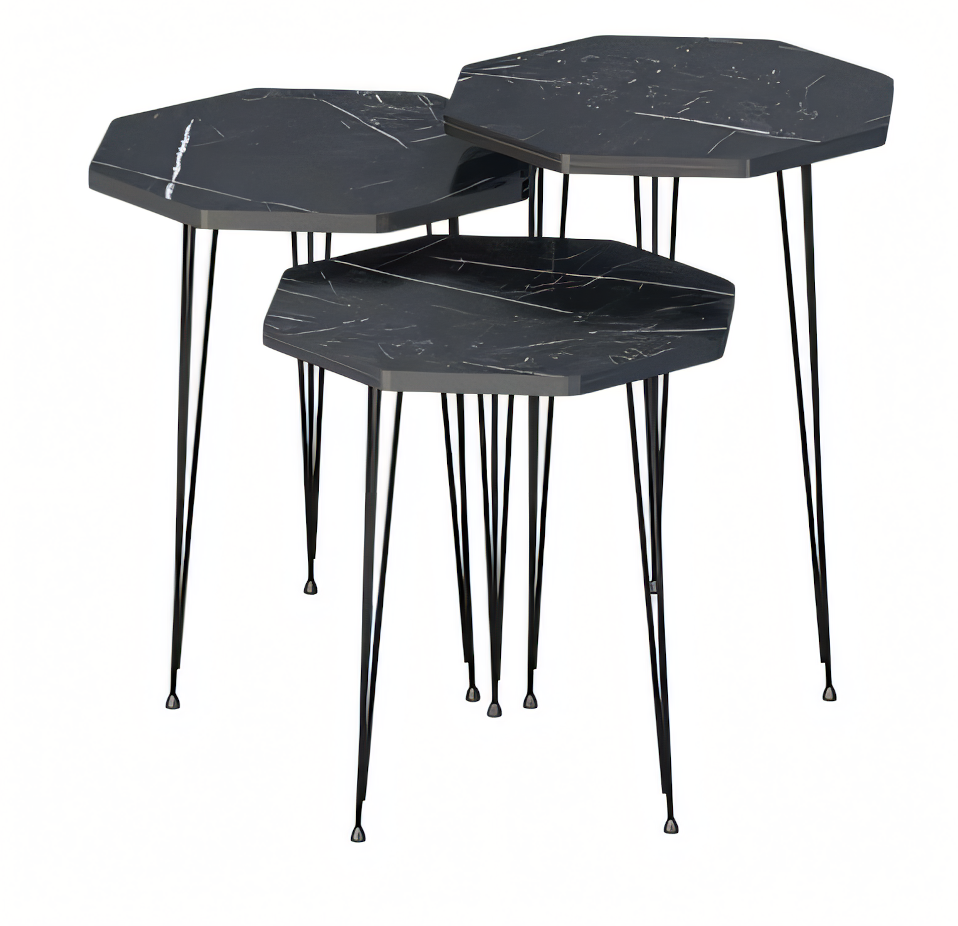 Elegantes schwarzes Couchtisch-Set aus Holz und Metall