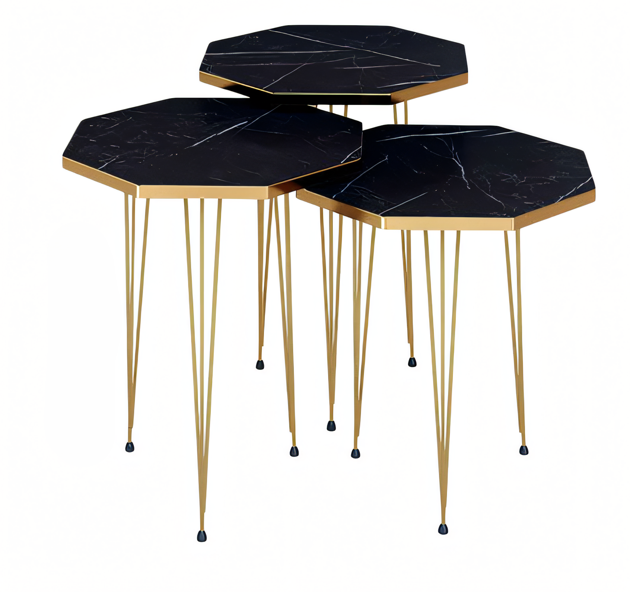 Elegantes schwarzes Couchtisch-Set aus Holz und Edelstahl