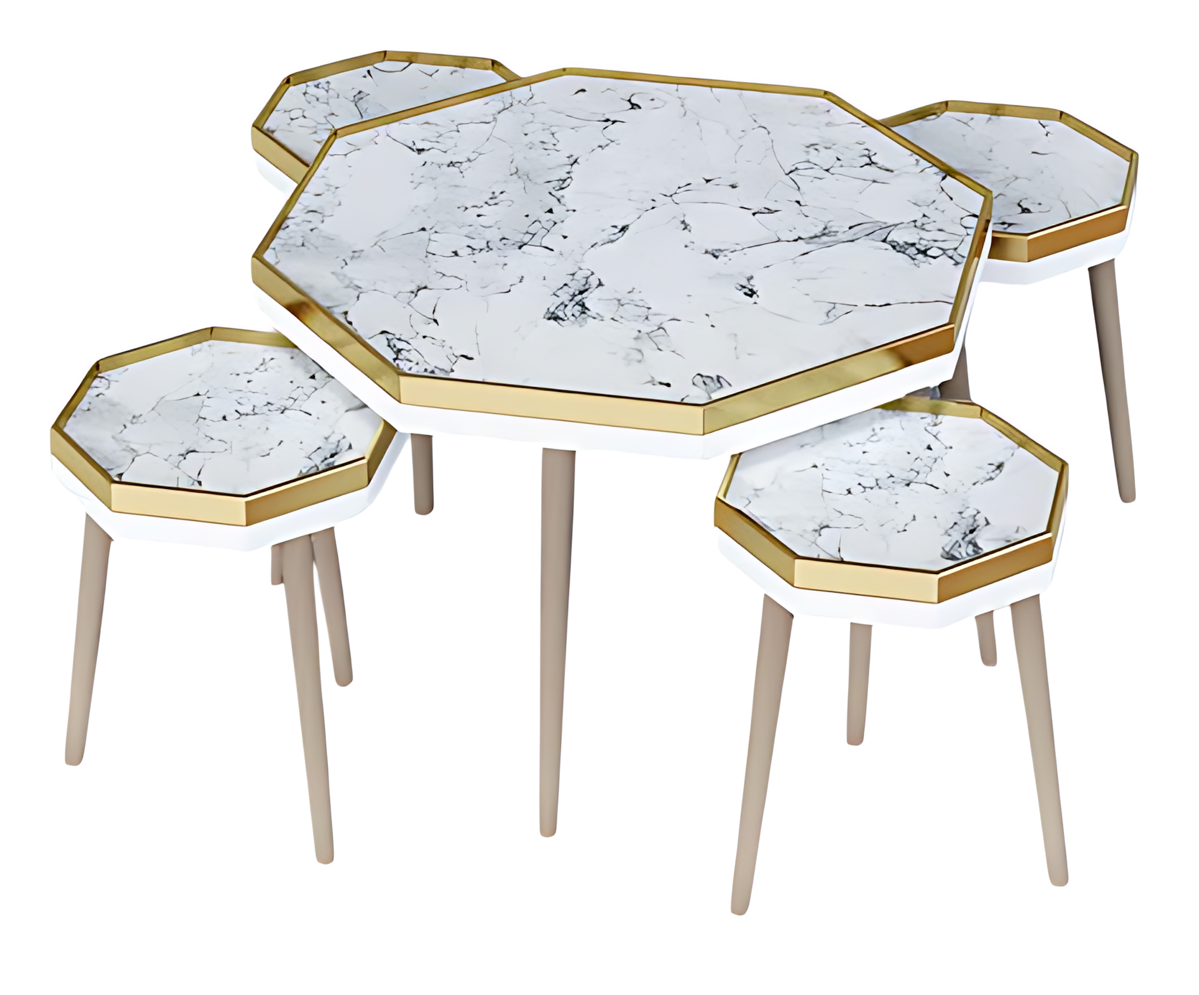 Elegantes weißes Wohnzimmer-Set aus Holz und Edelstahl im modernen