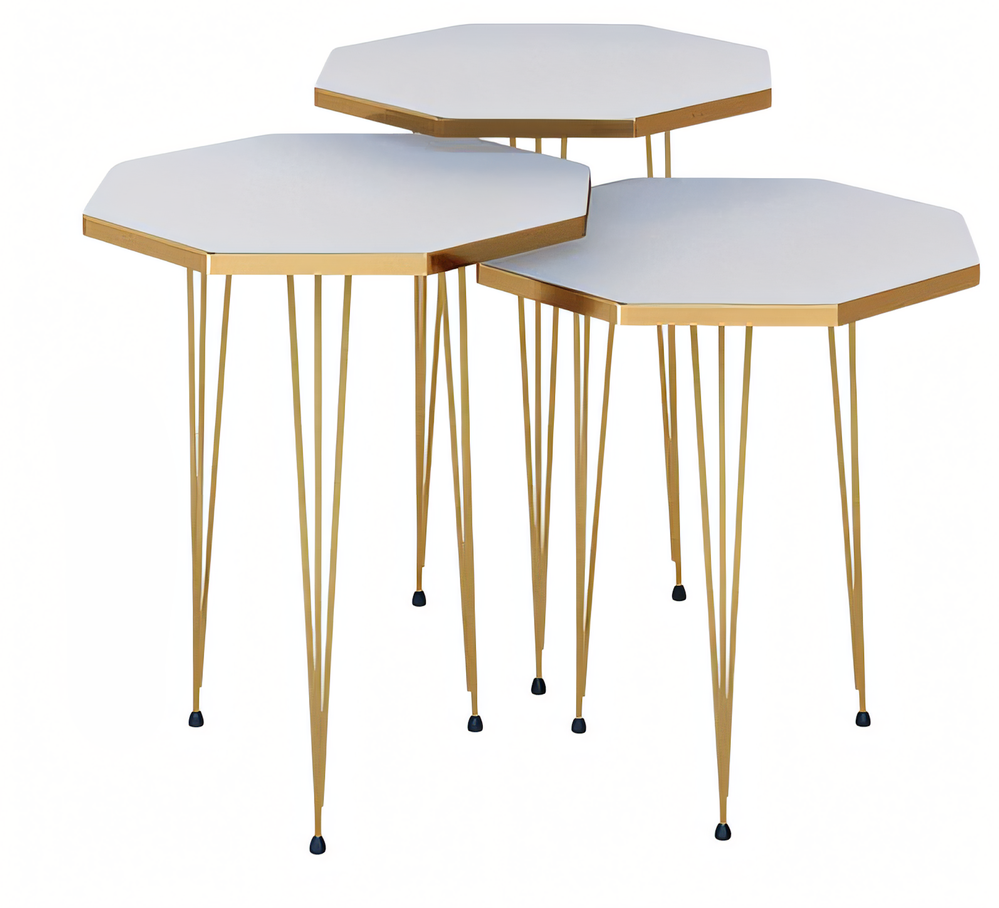 Elegantes weißes Couchtisch-Set aus Holz und Edelstahl