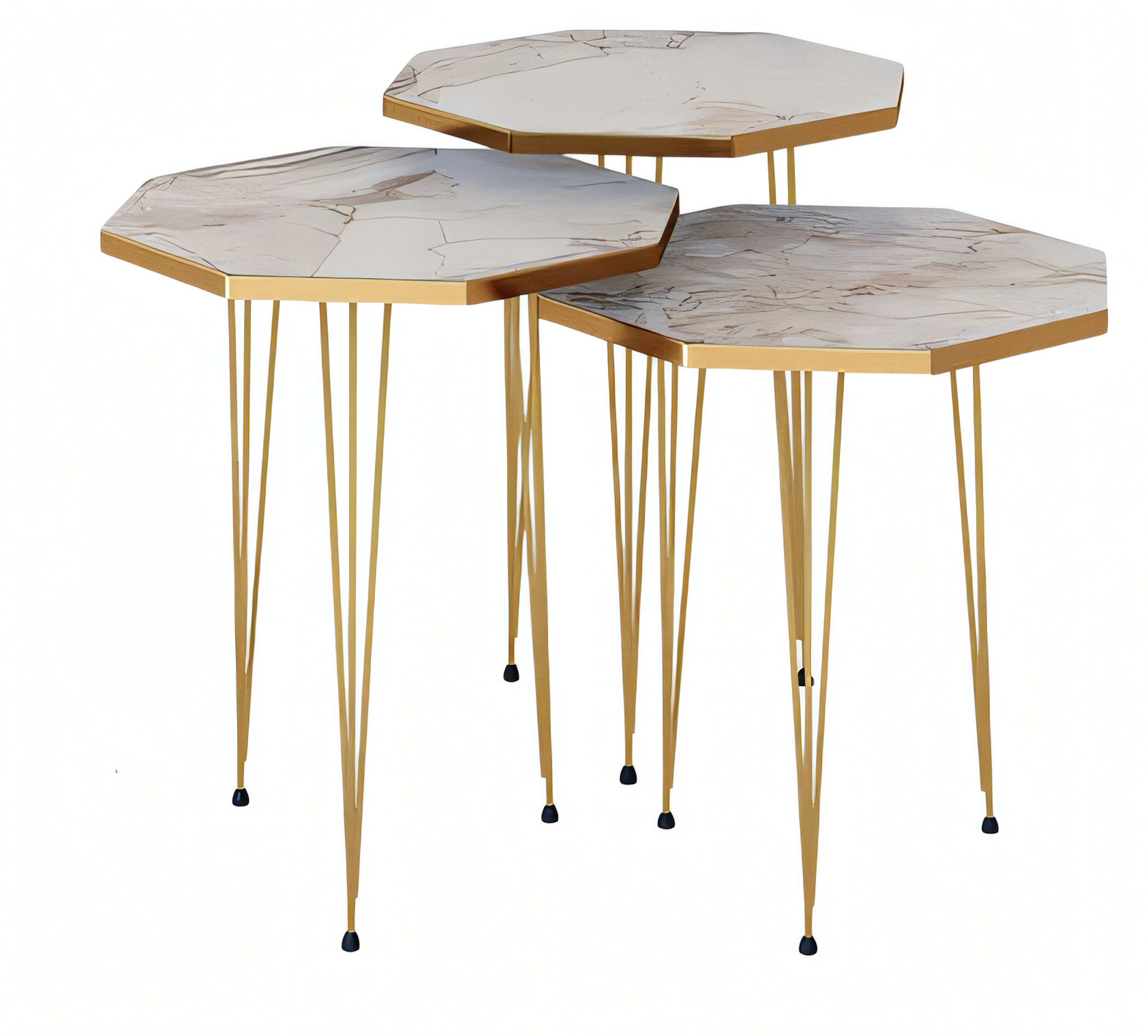 Elegantes beige Couchtisch-Set aus Holz und Edelstahl