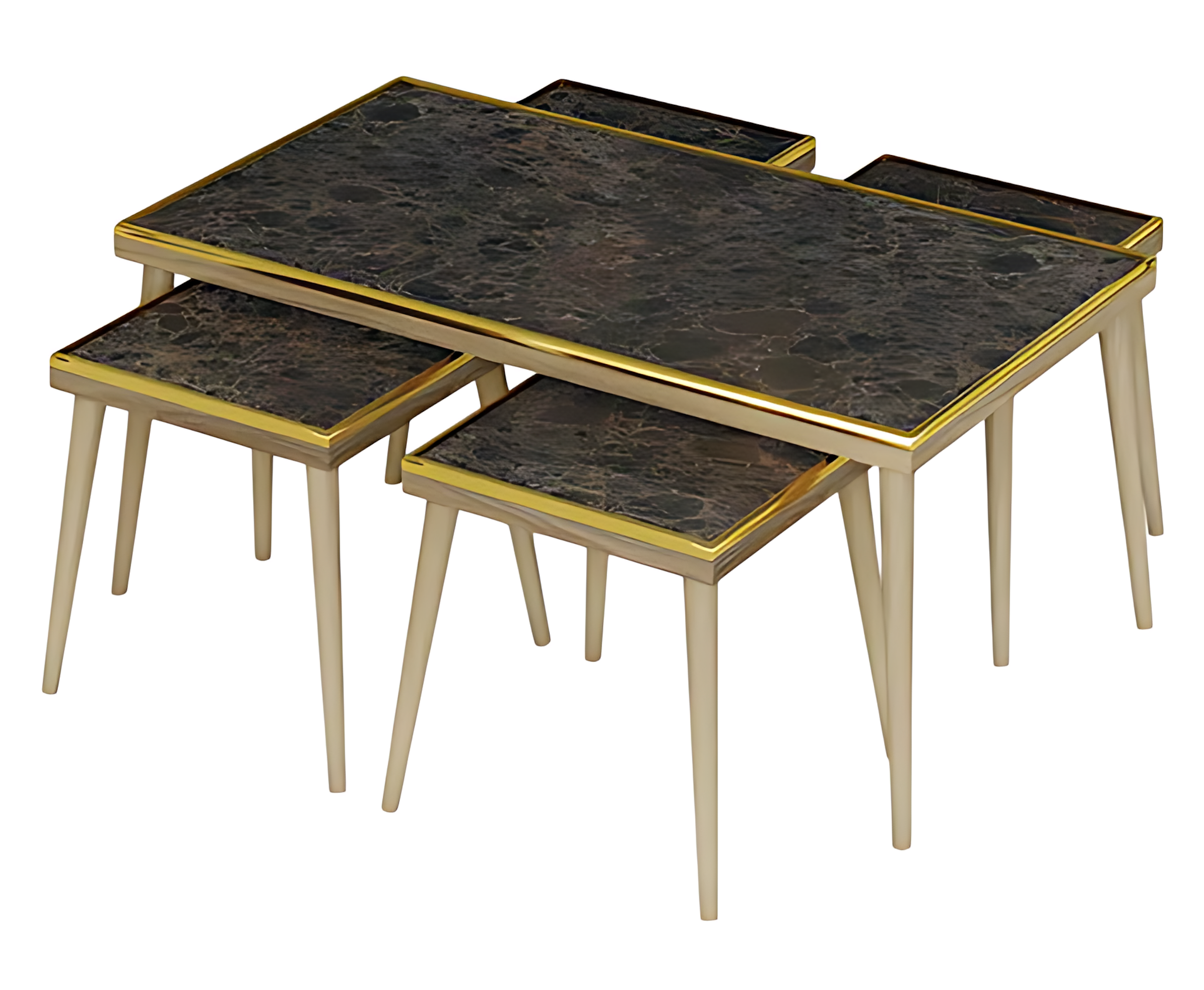 Elegantes schwarzes Wohnzimmer-Set aus Holz und Edelstahl