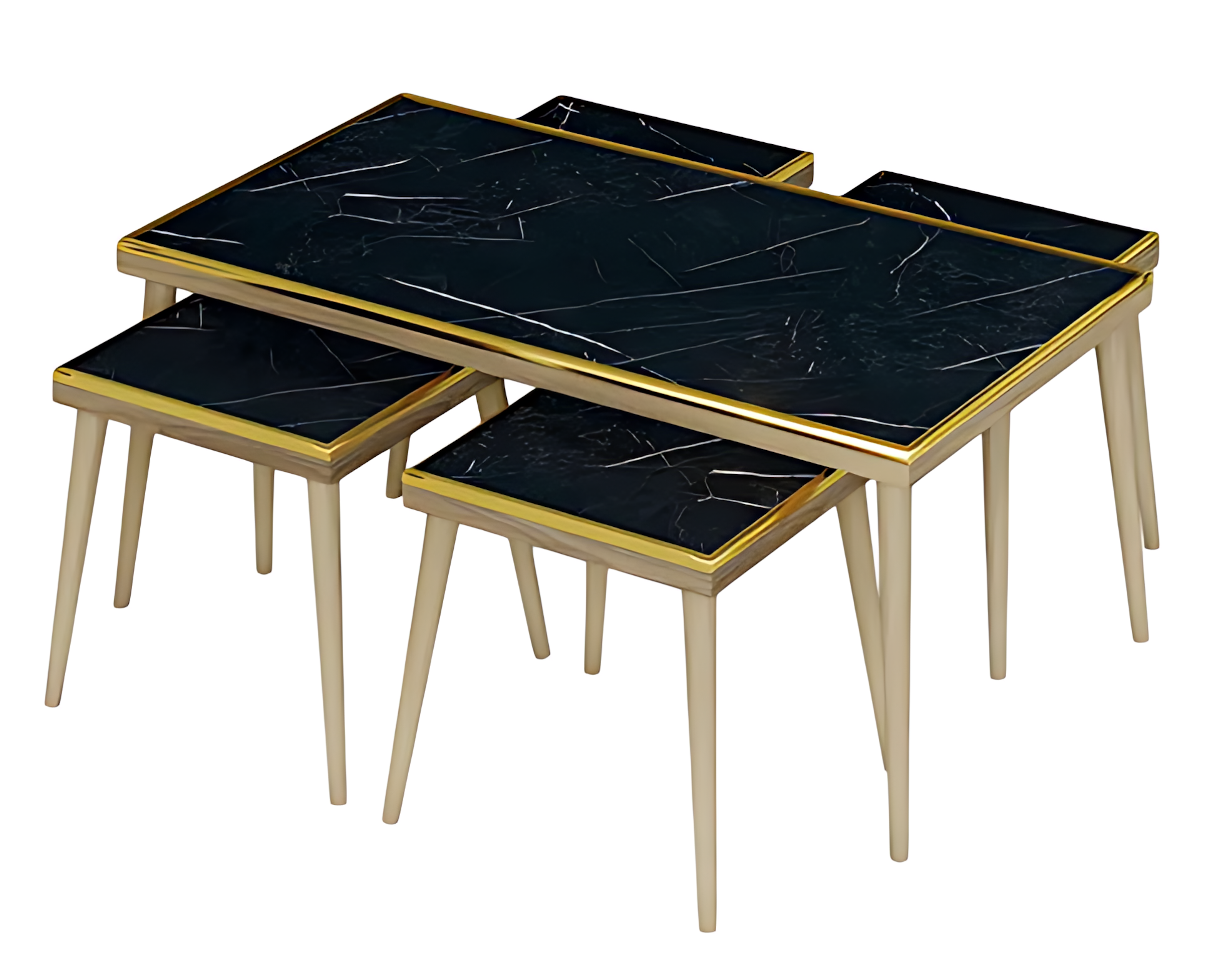 Schwarzes Wohnzimmer-Set aus Holz und Edelstahl im eleganten Design