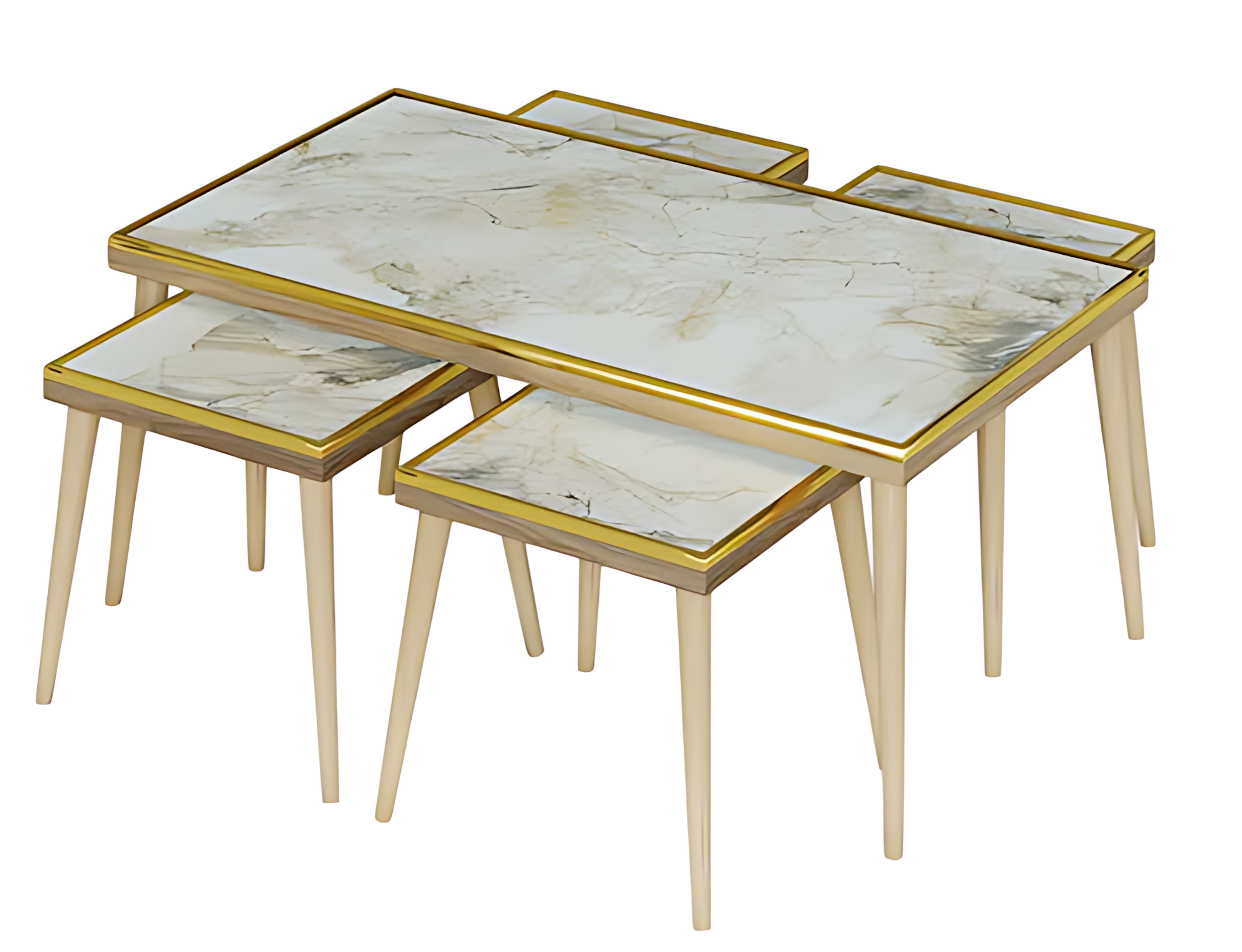 Elegantes weißes Wohnzimmer-Set aus Holz und Edelstahl im modernen