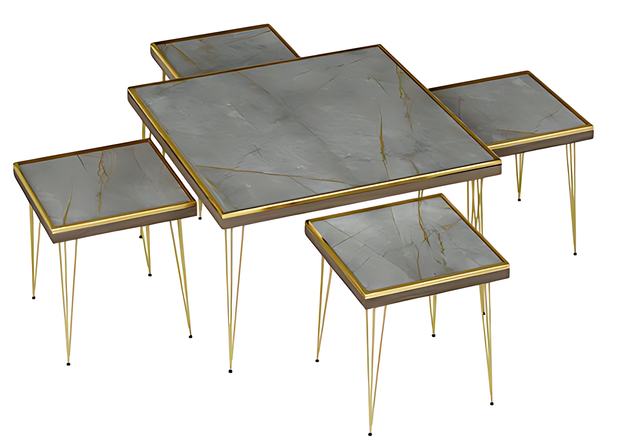 Wohnzimmer-Set Grau Modern Möbelset aus MDF und Edelstahl