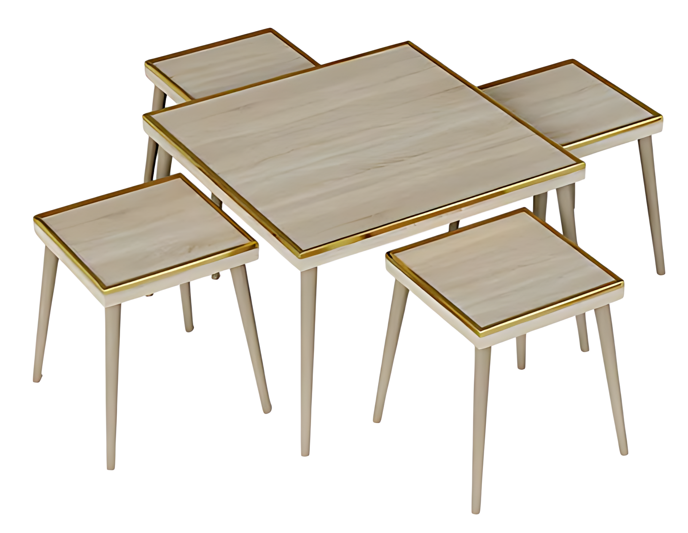 Elegantes Wohnzimmer-Set in Beigem Holz und Edelstahl