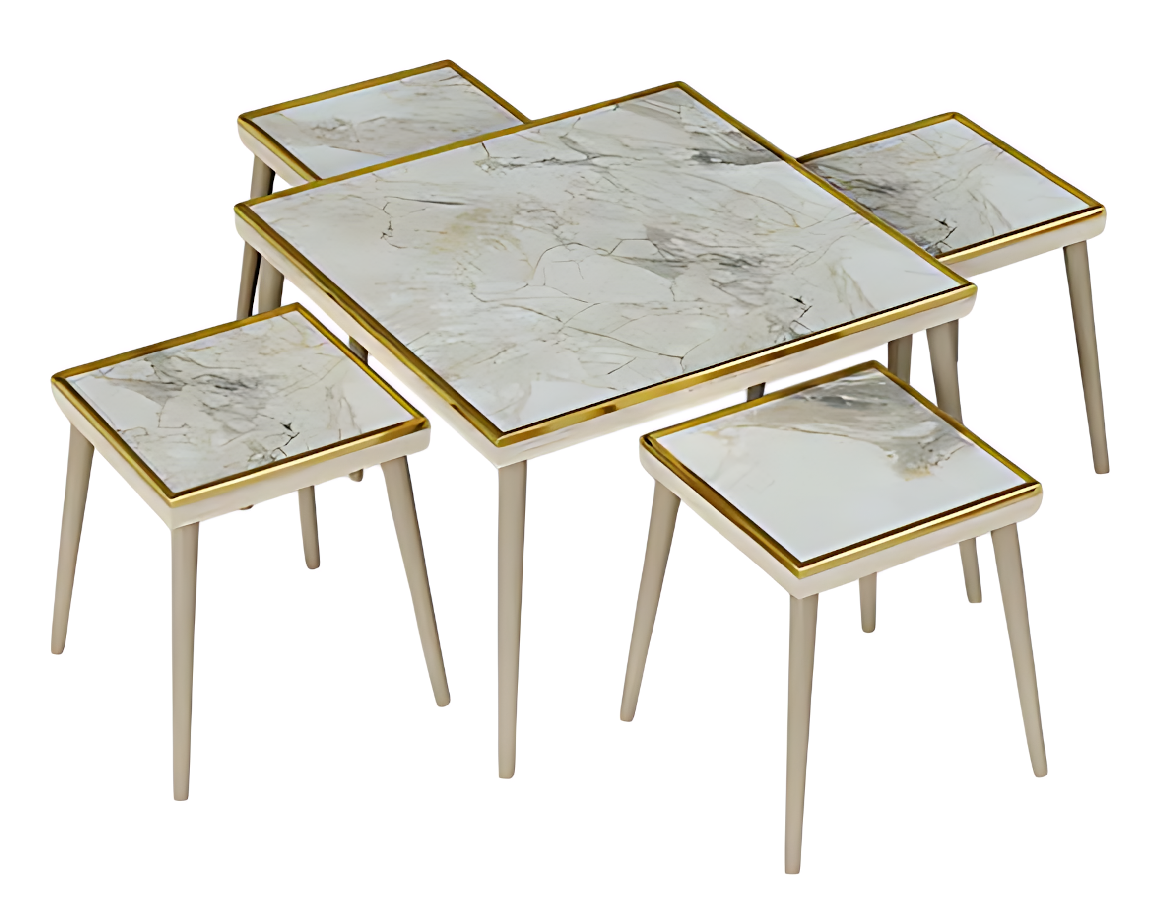 Wohnzimmer-Set in Beige Holz und Edelstahl modern elegant