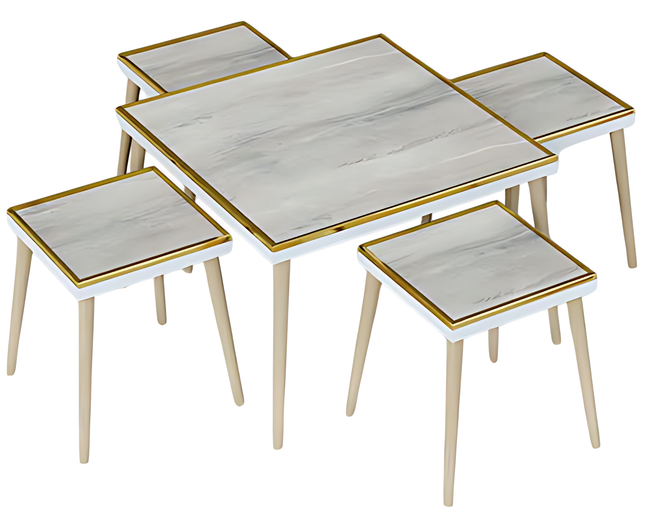 Elegantes graues Wohnzimmer-Set aus Holz und Edelstahl