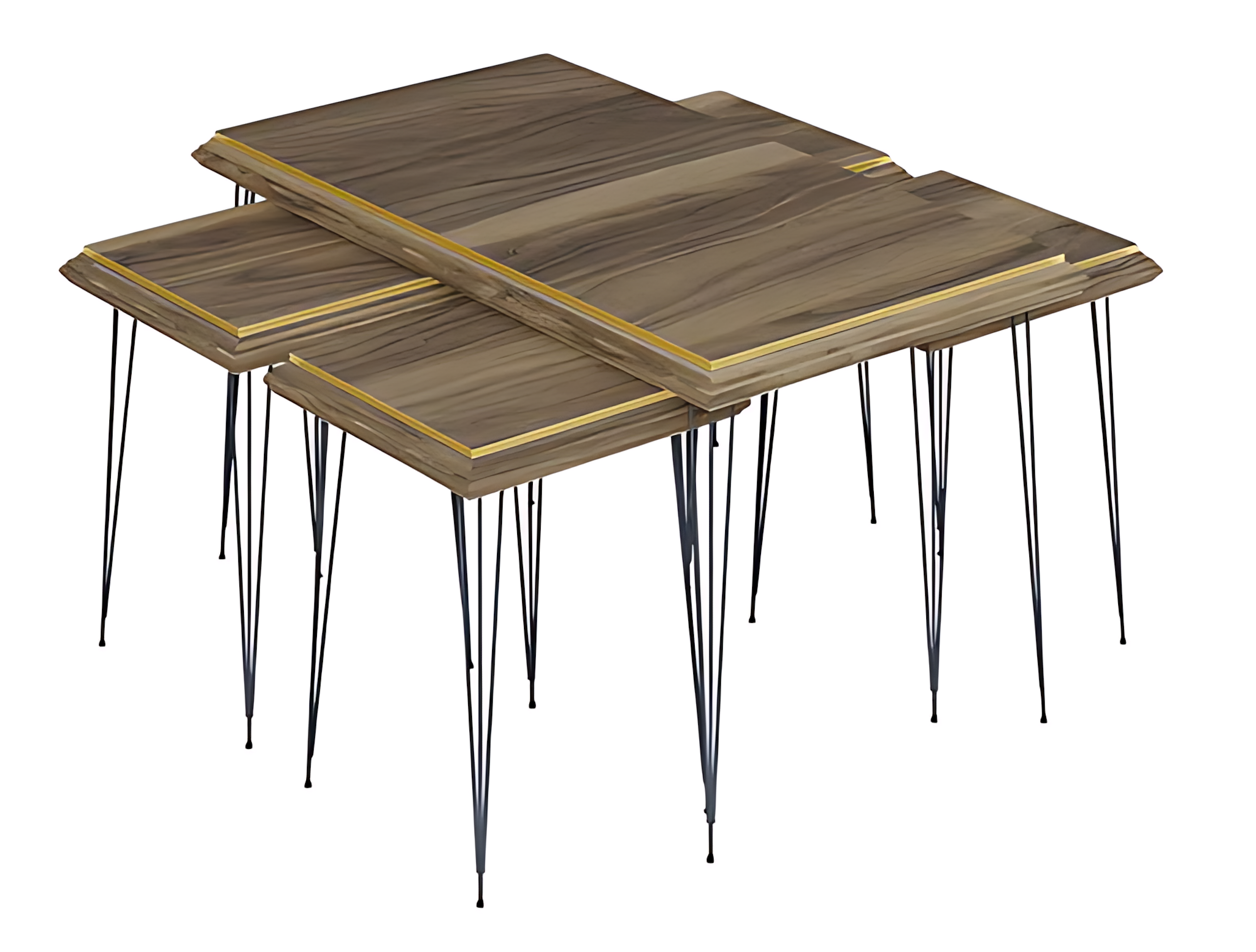 Eleganter brauner Couchtisch mit Beistelltischen aus MDF und Edelstahl