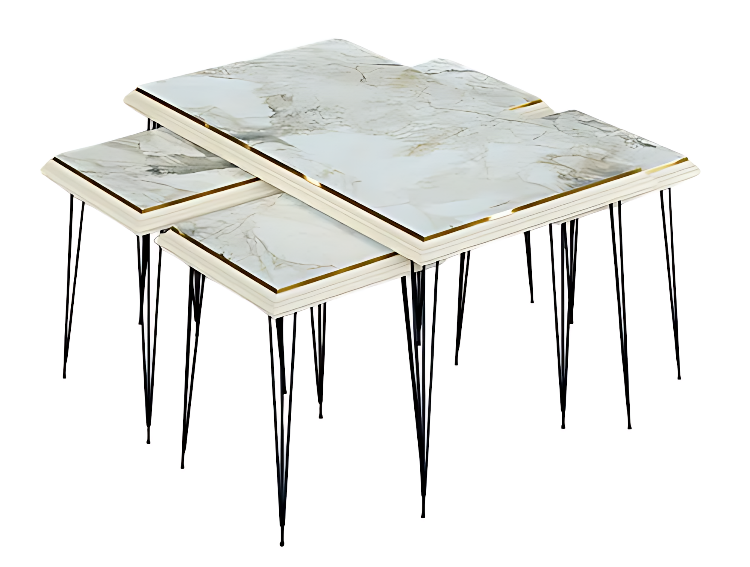 Weißer moderner Couchtisch mit Beistelltischen aus MDF und Edelstahl