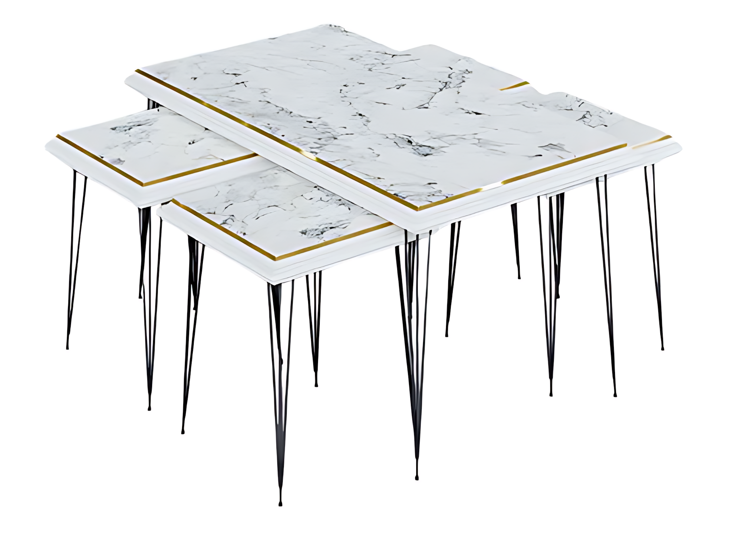 Eleganter weißer Couchtisch mit Beistelltischen aus MDF und Edelstahl