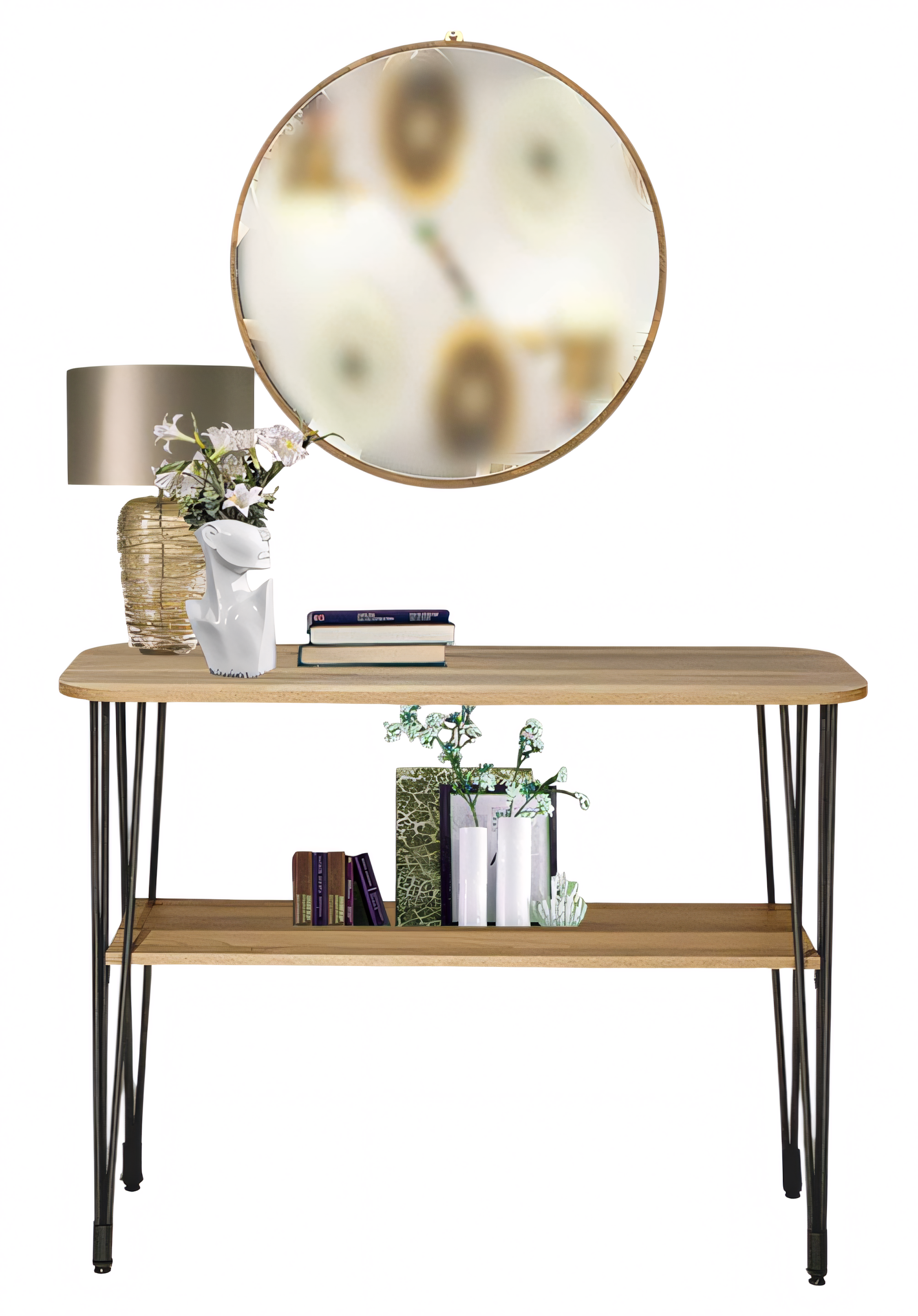 Konsolentisch mit Spiegel aus Holz in Braun, eleganter Design