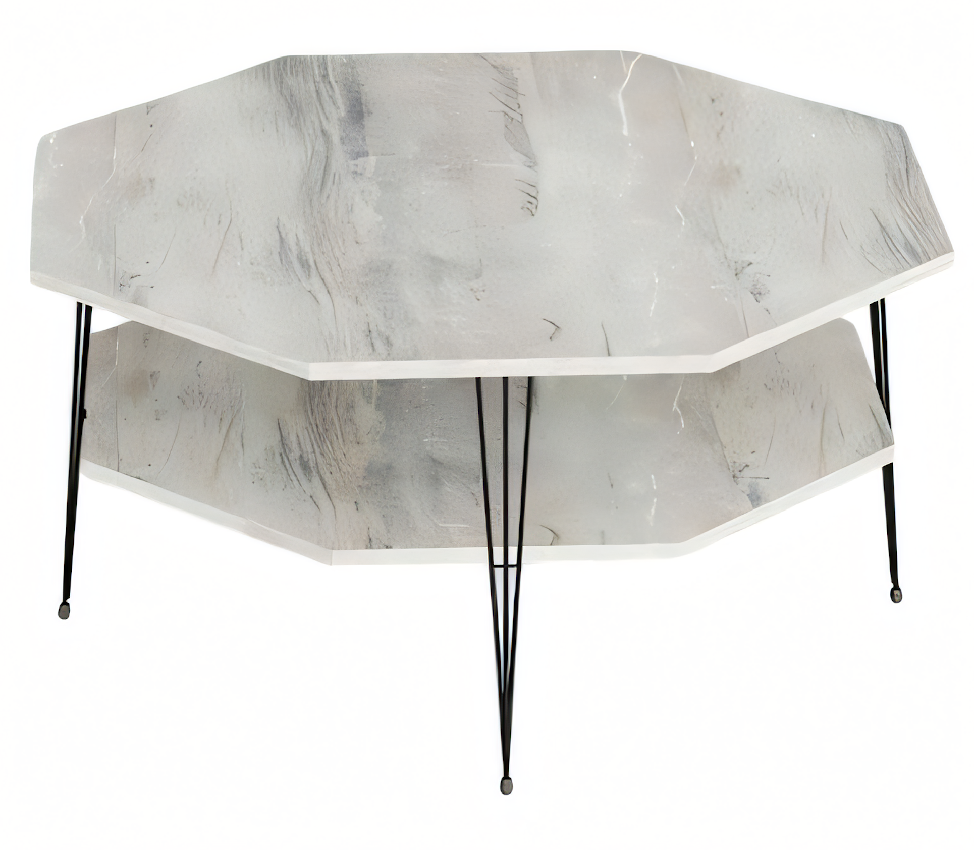 Moderner grauer Couchtisch aus Holz mit Edelstahlakzenten