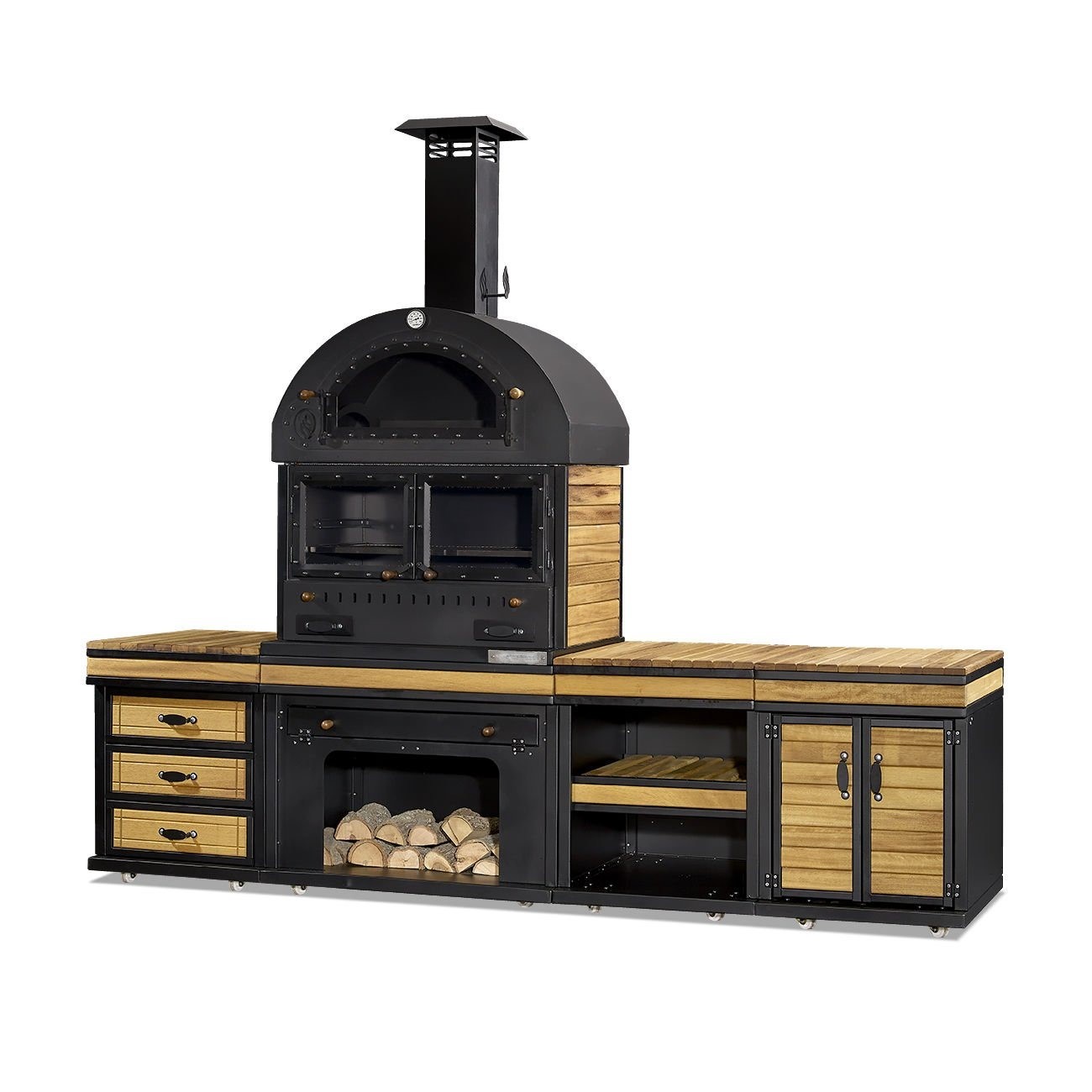 Außenküche in Schwarz aus Holz und Edelstahl elegant und modern