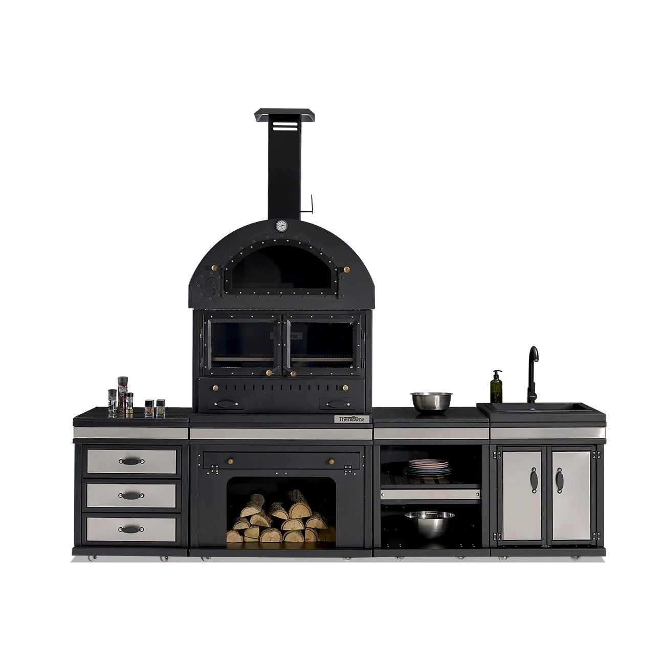 Moderne Außenküche aus Edelstahl in Schwarz