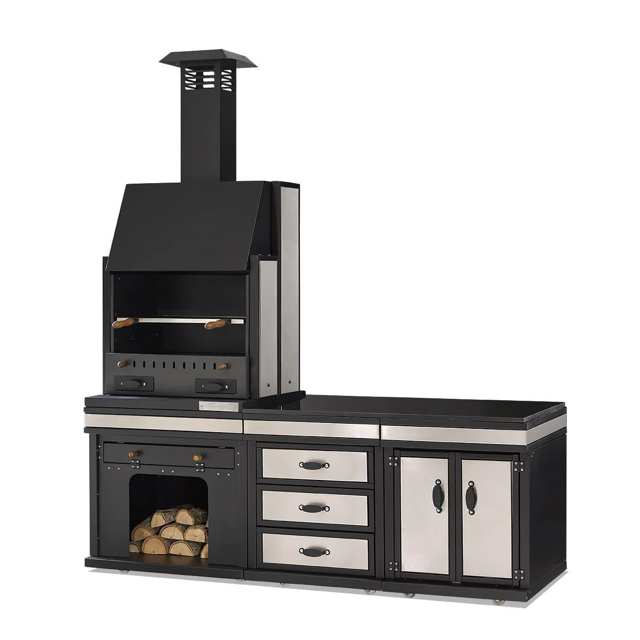 Moderne Außenküche aus Edelstahl in Schwarz