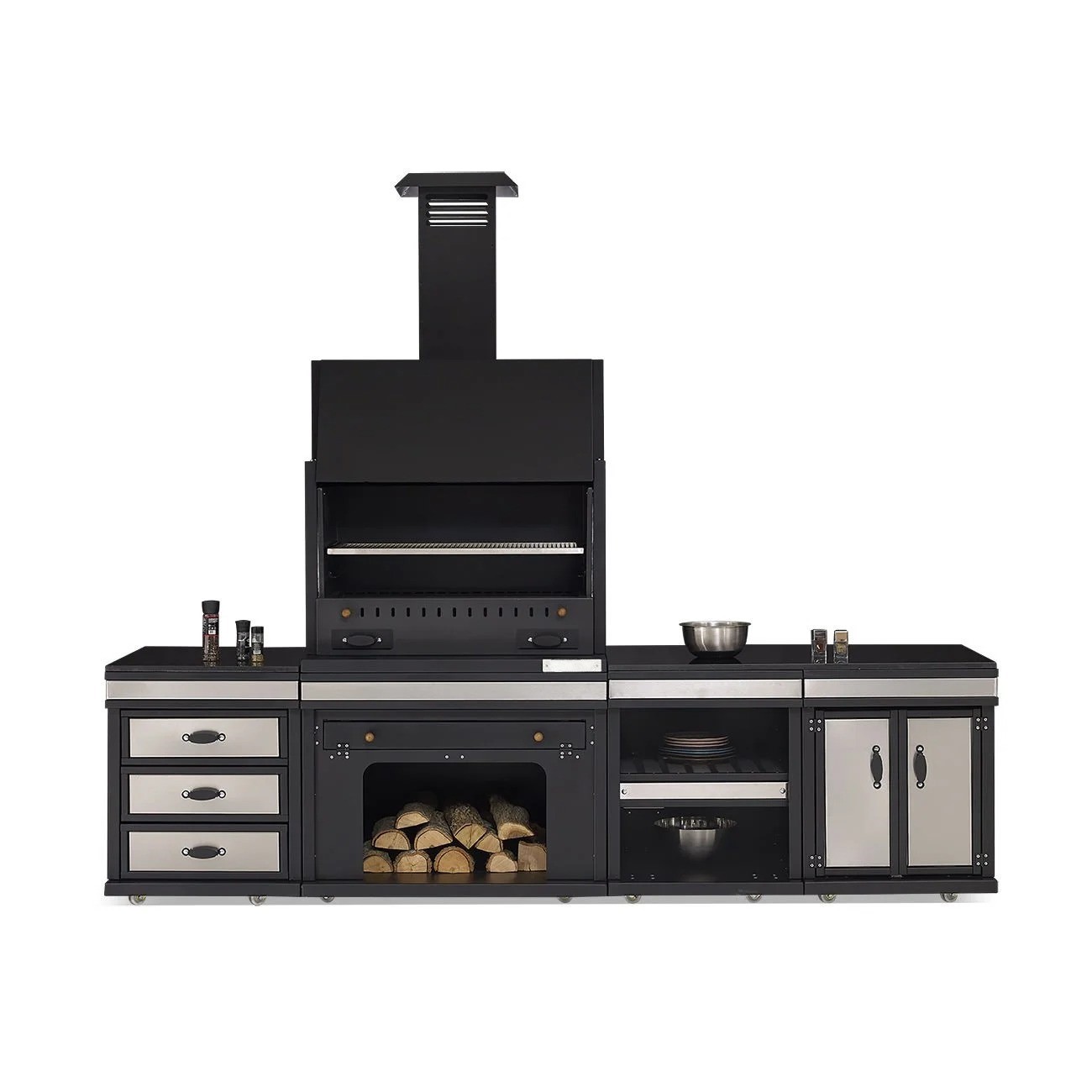 Außenküche aus Edelstahl in Schwarz modern