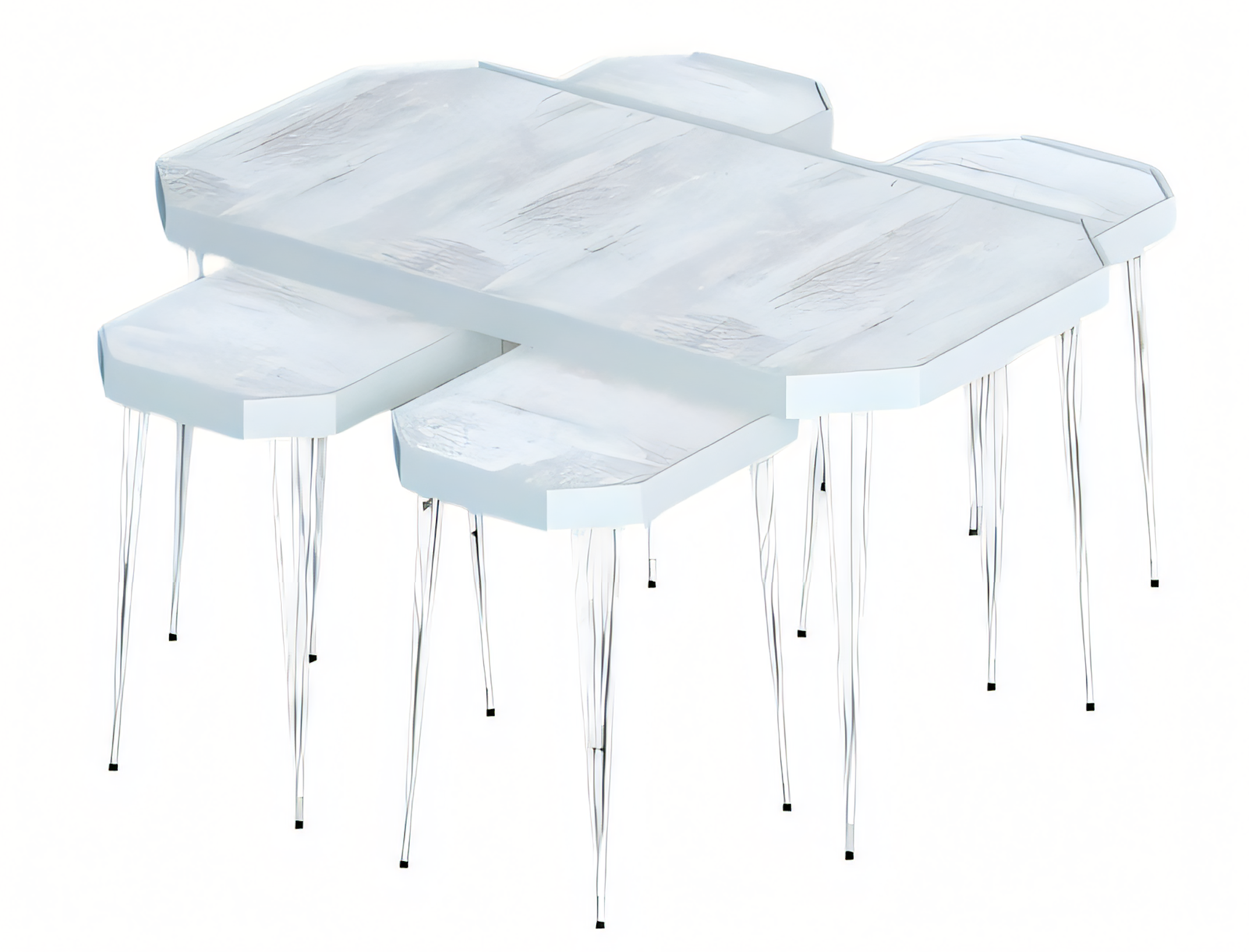 Eleganter Weißer Holz-Couchtisch mit Beistelltischen im modernen Stil