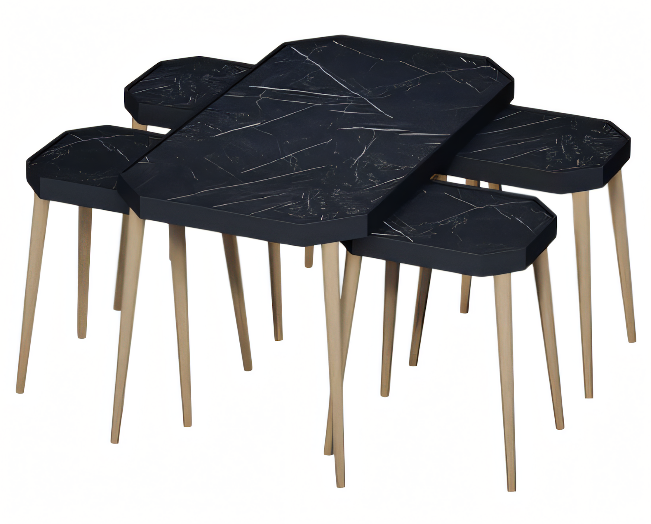 Schwarzer Holz Couchtisch mit Beistelltischen modern eleganter Stil