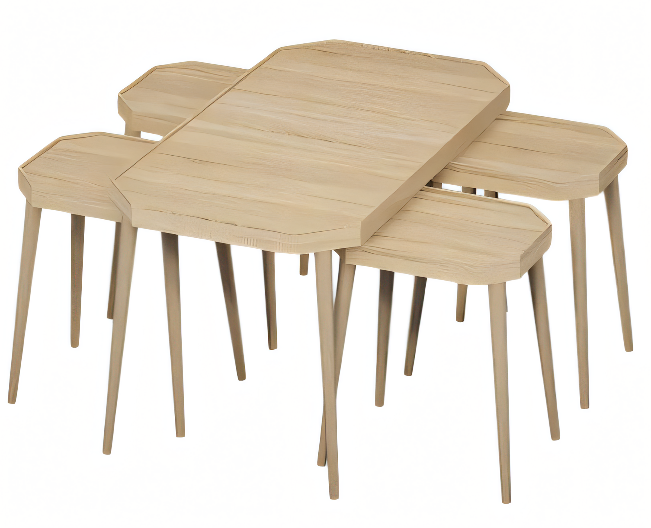 Set von 5 Geometrischen Nesting Tischen mit Holzbeinen