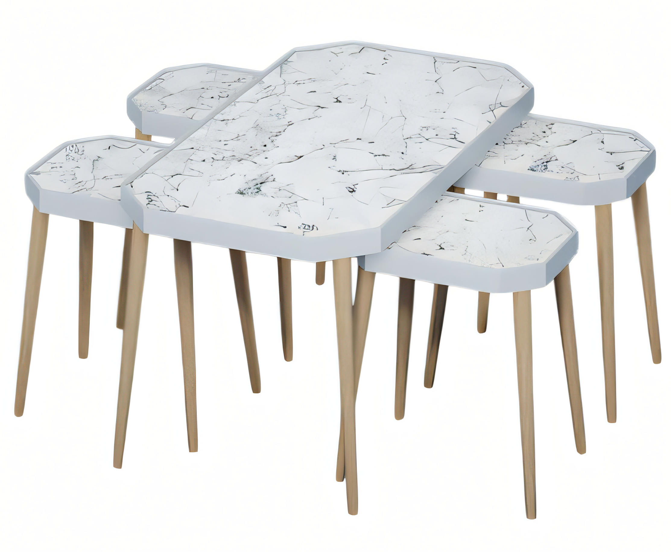 Eleganter weißer Holz Couchtisch mit Beistelltischen im modernen Stil