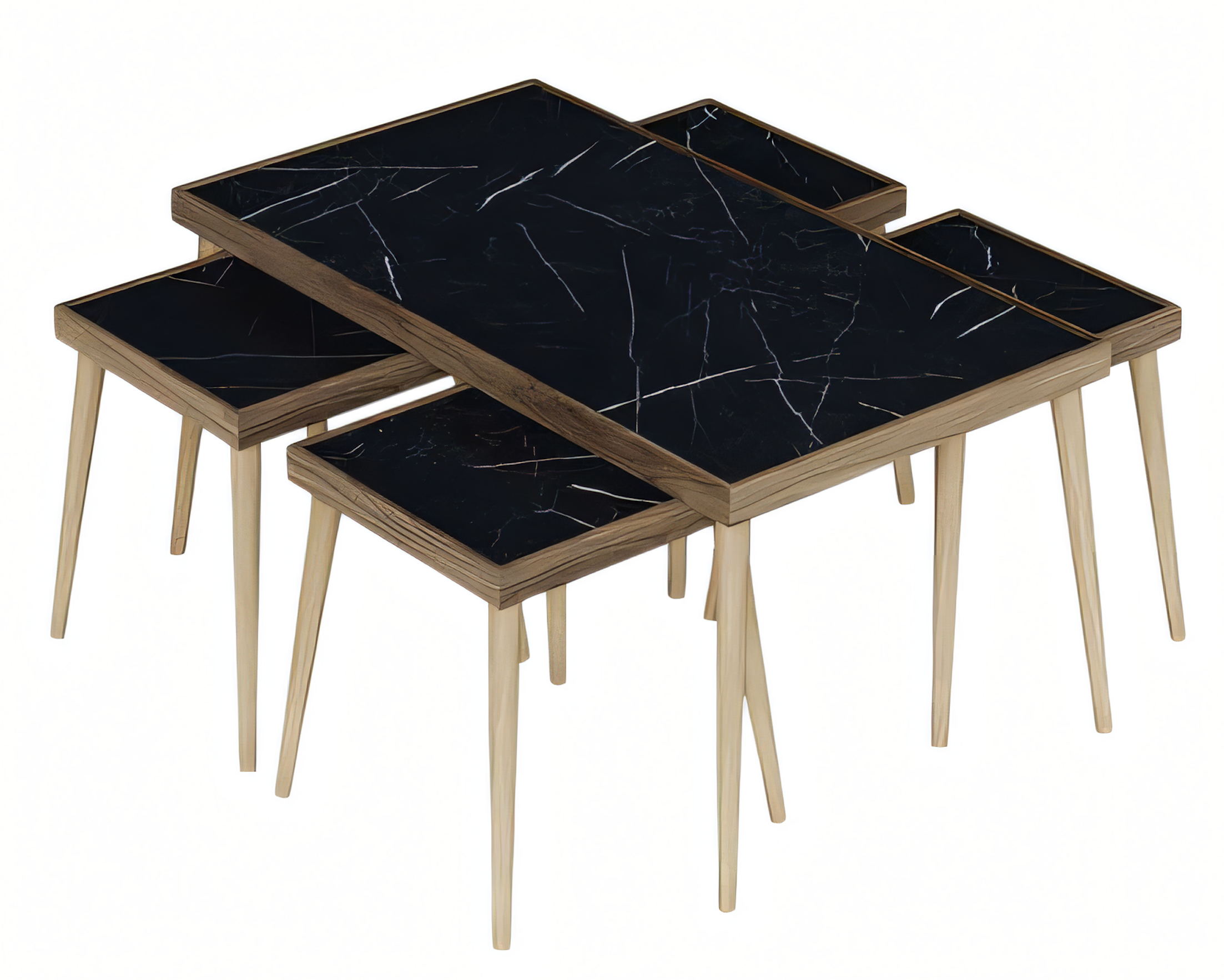 Schwarzer Holz Couchtisch mit Beistelltischen Modernes Design