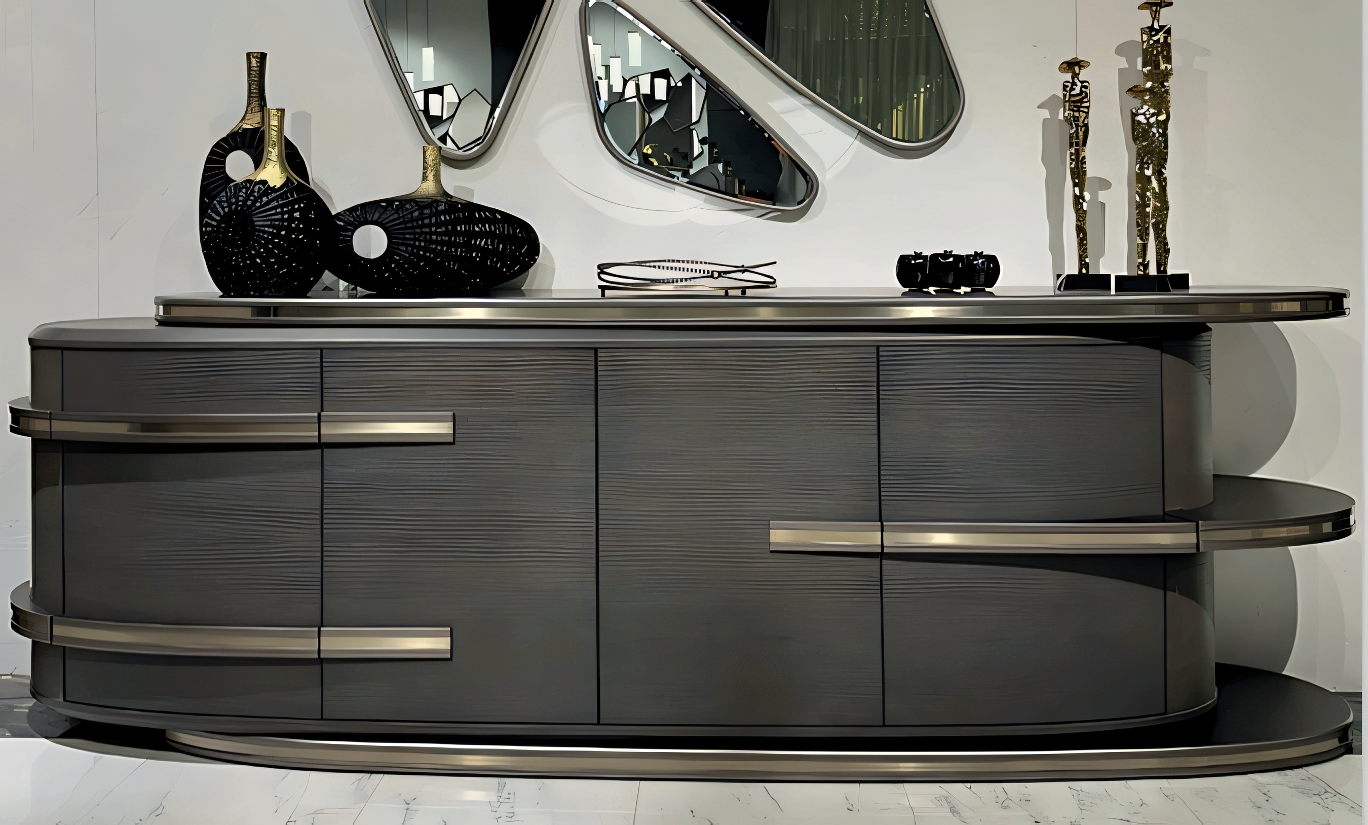 Moderne graue Holz-Konsole für Wohnzimmer, Flur oder Büro