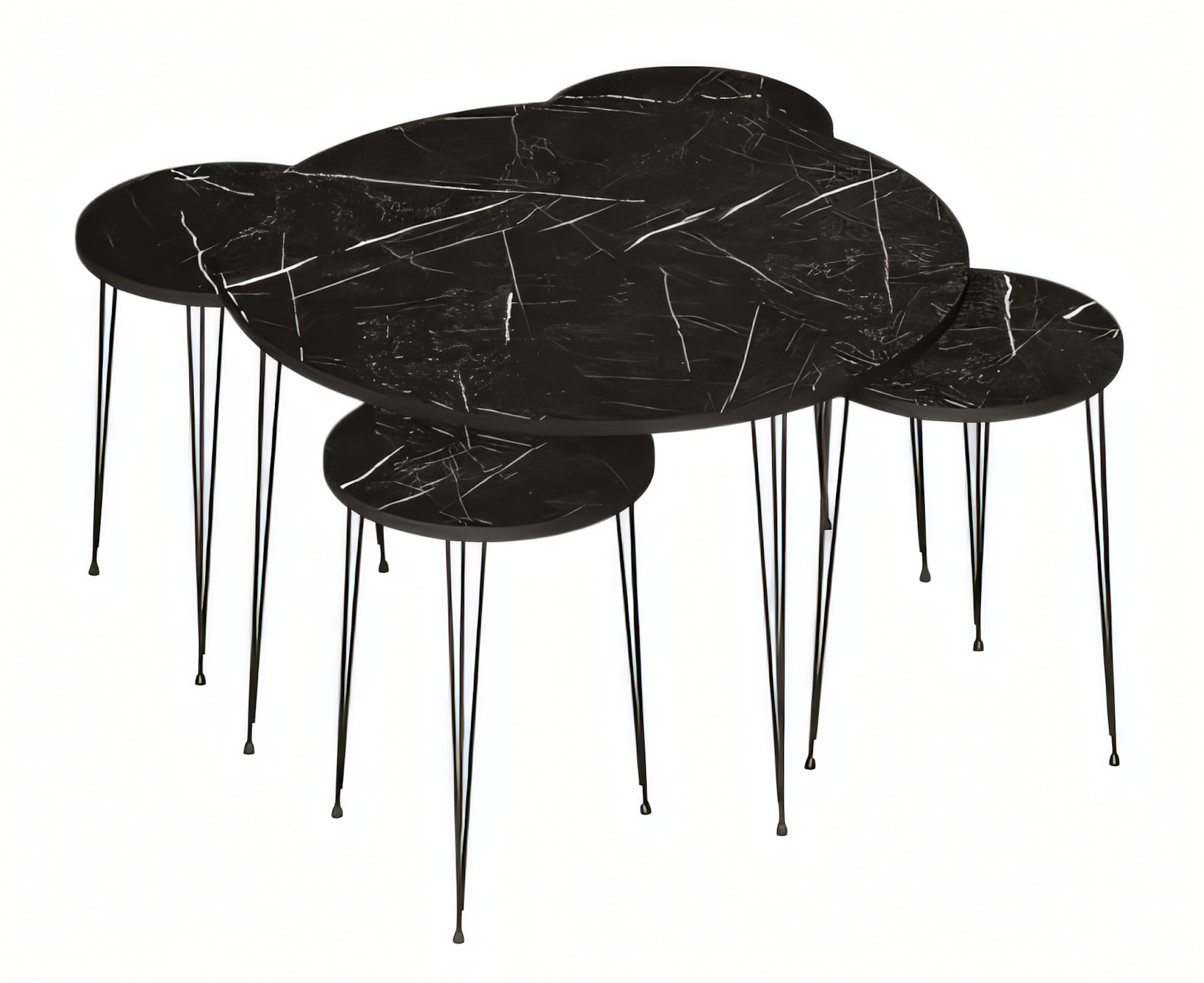 Schwarzer Holztisch mit Beistelltischen modern und stilvoll