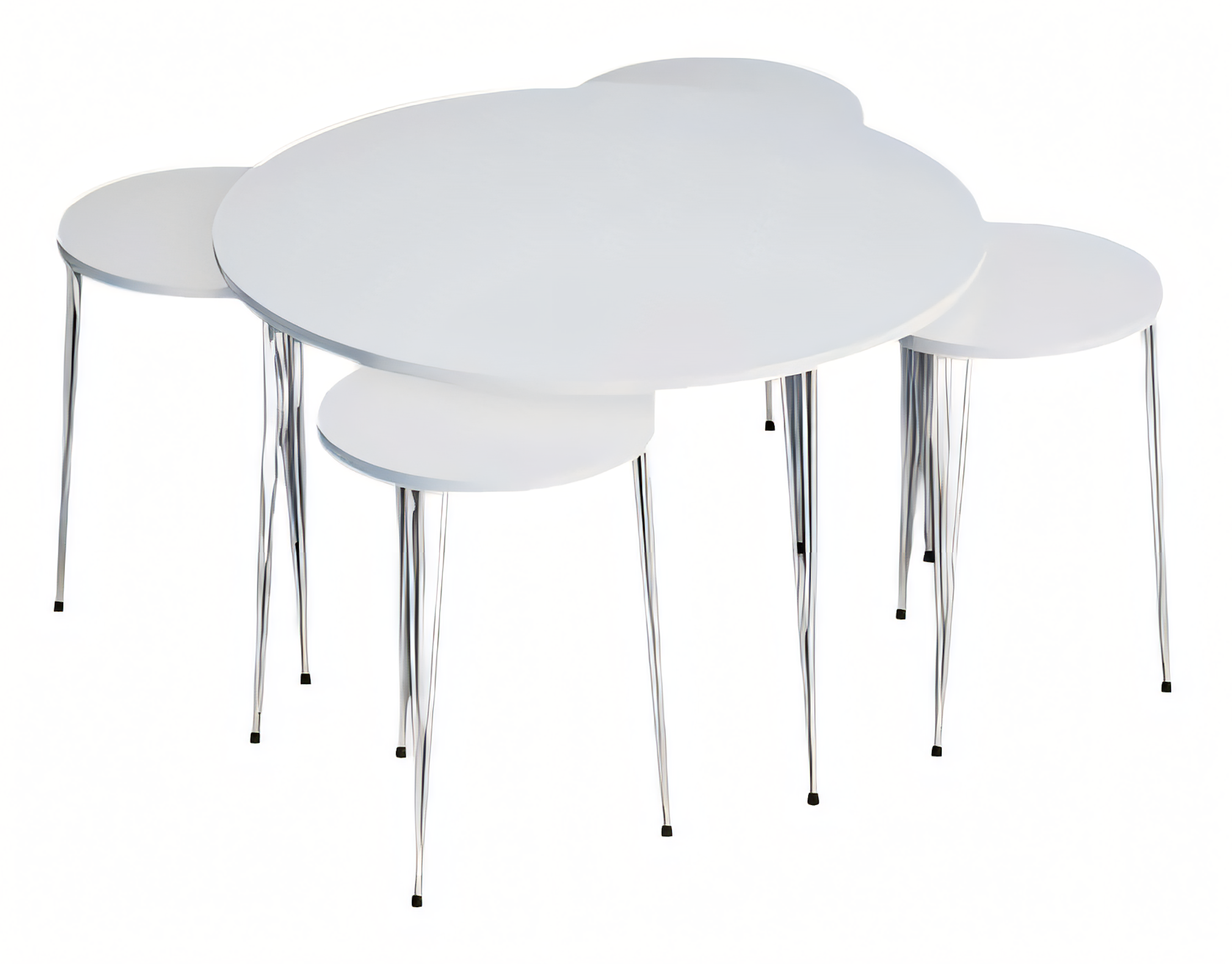 Eleganter weißer Holz-Couchtisch mit vier Beistelltischen, modernes