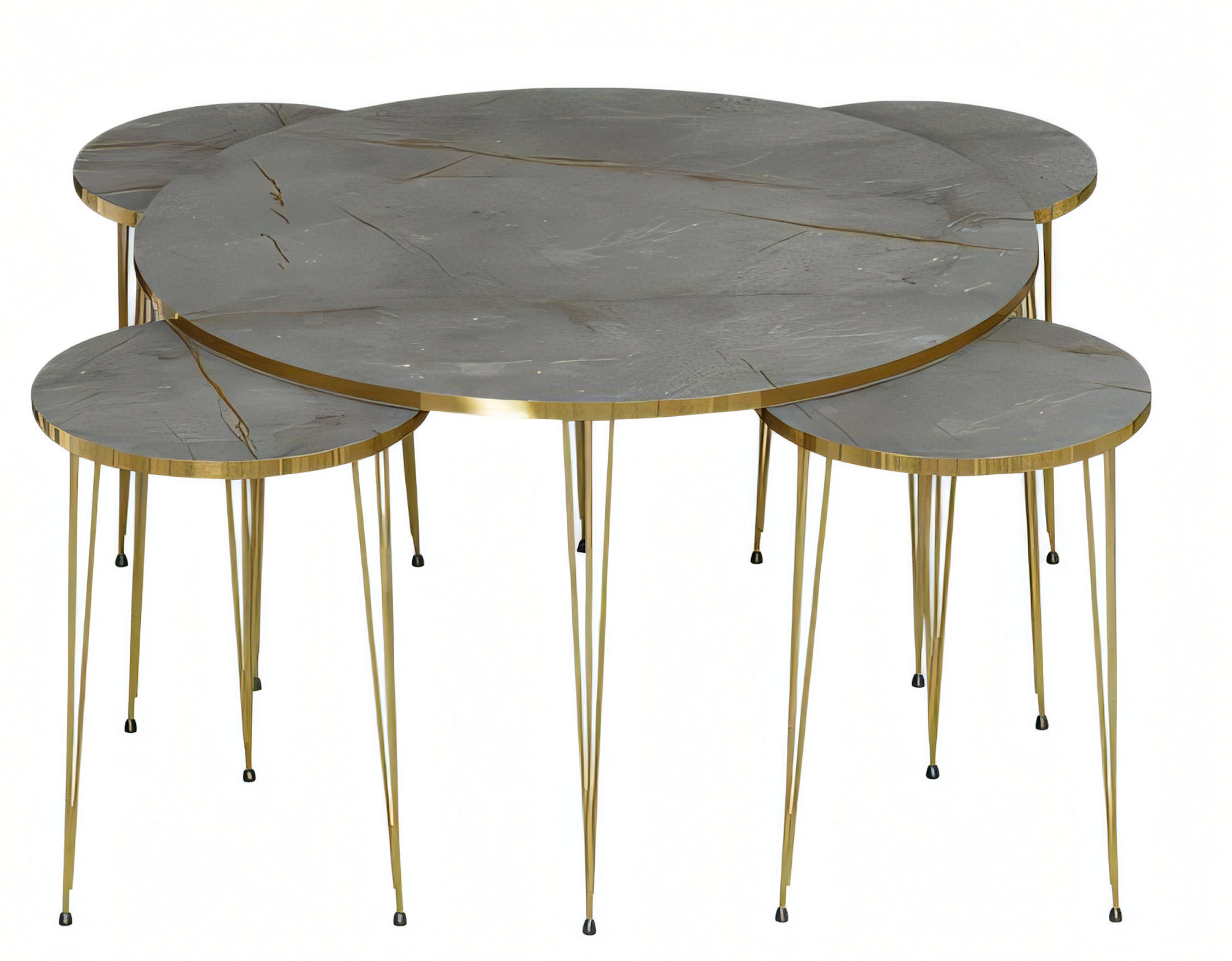 Moderner grauer Holz-Couchtisch mit Beistelltischen Set