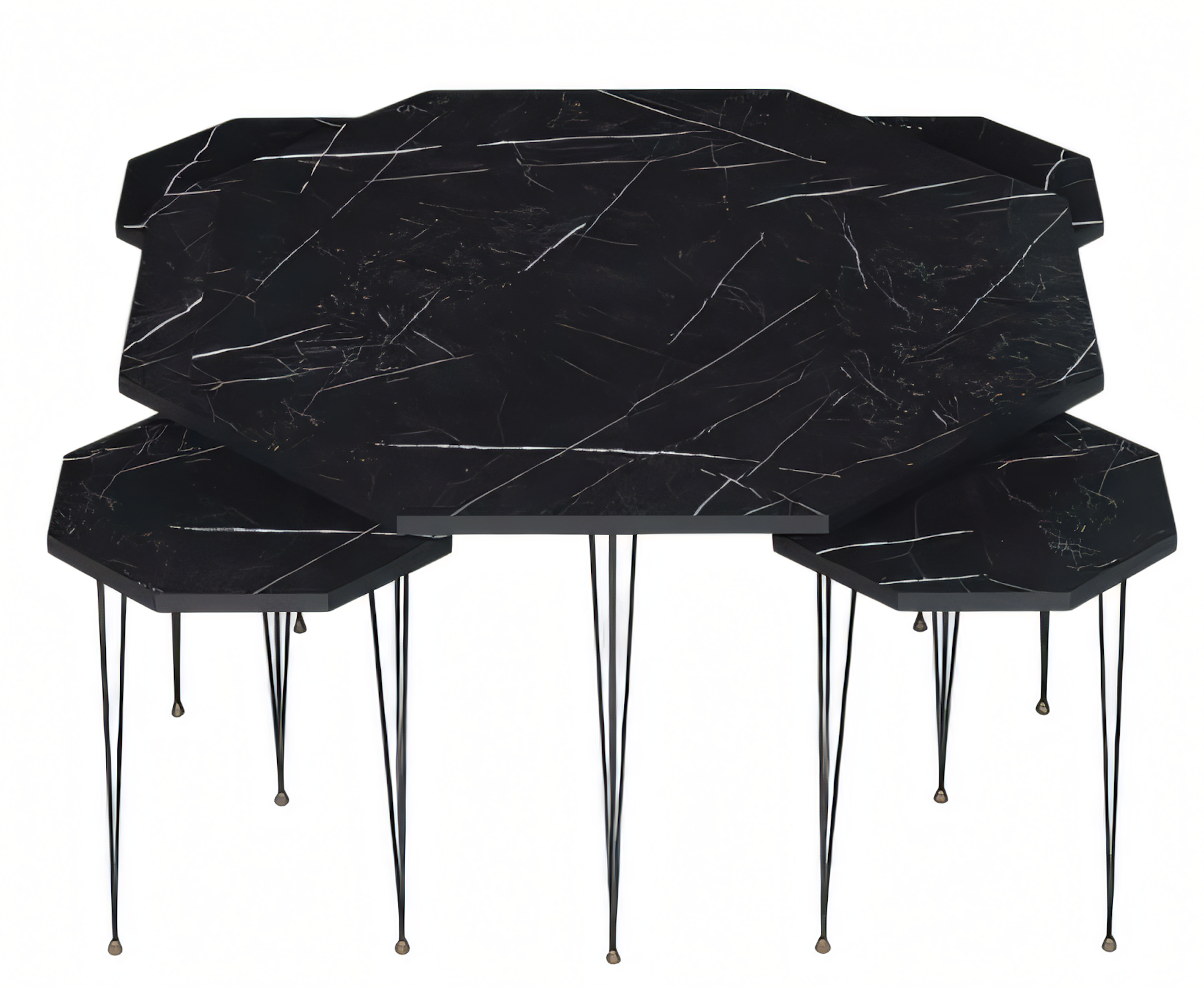 Eleganter schwarzer Holz-Couchtisch mit Beistelltischen im modernen