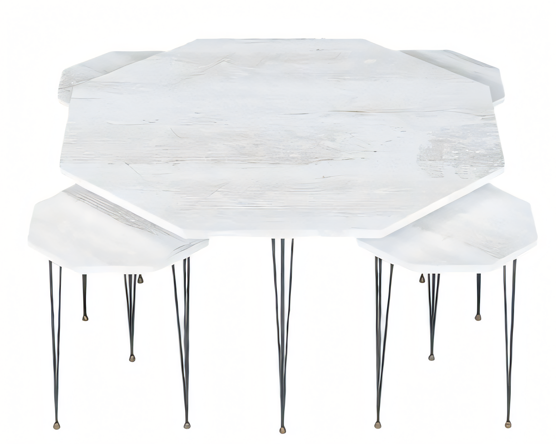 Eleganter weißer Holz-Couchtisch mit Beistelltischen im modernen Stil