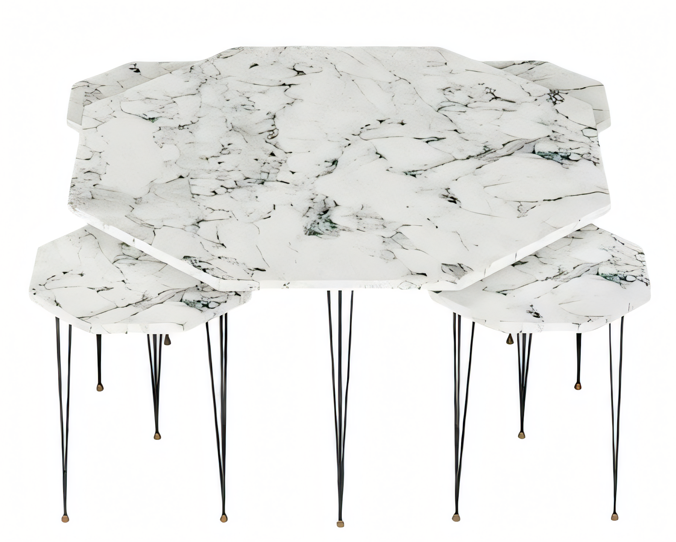 Eleganter weißer Holz-Couchtisch mit Beistelltischen im modernen Stil