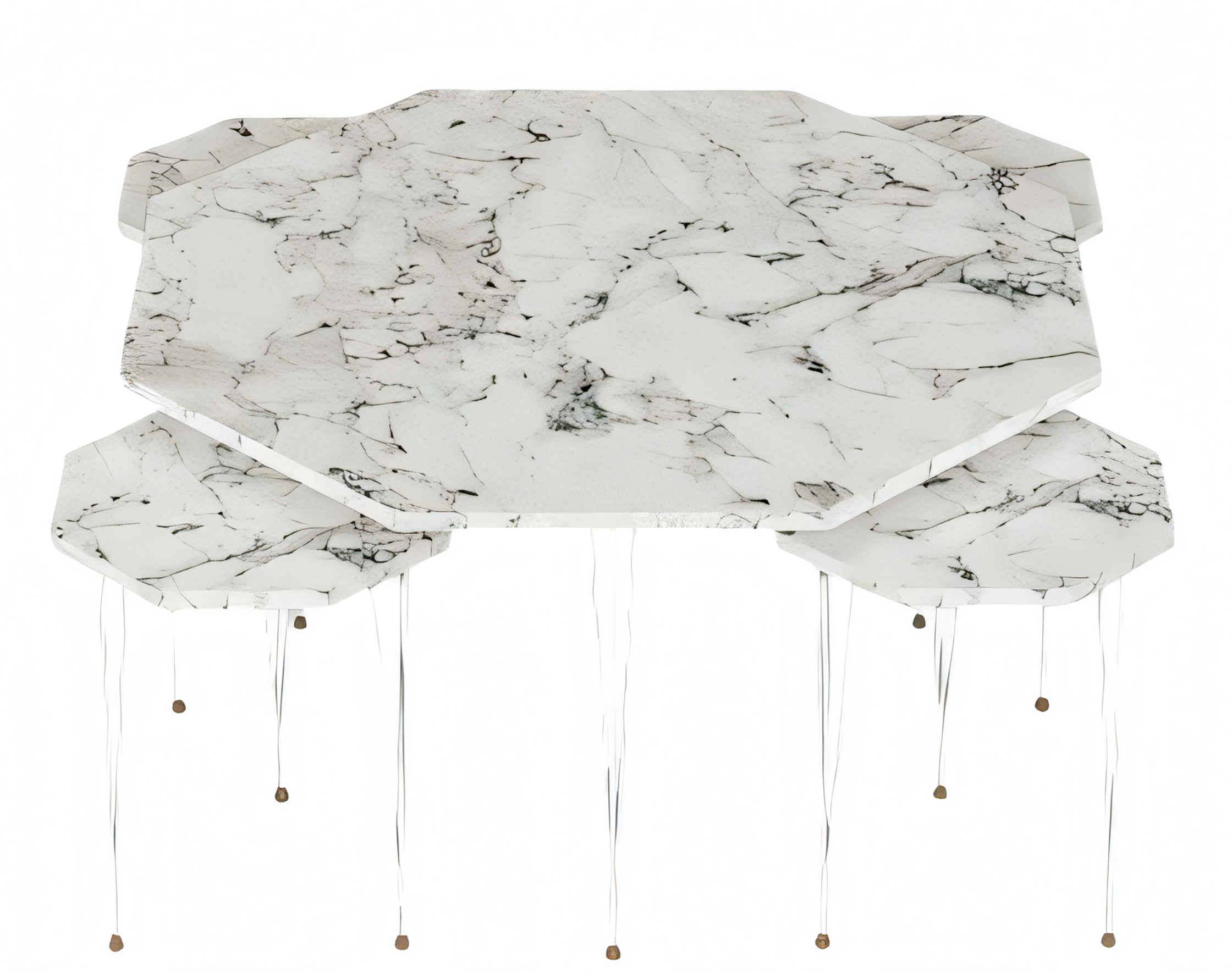 Moderner weißer Holz-Couchtisch mit Beistelltischen im eleganten