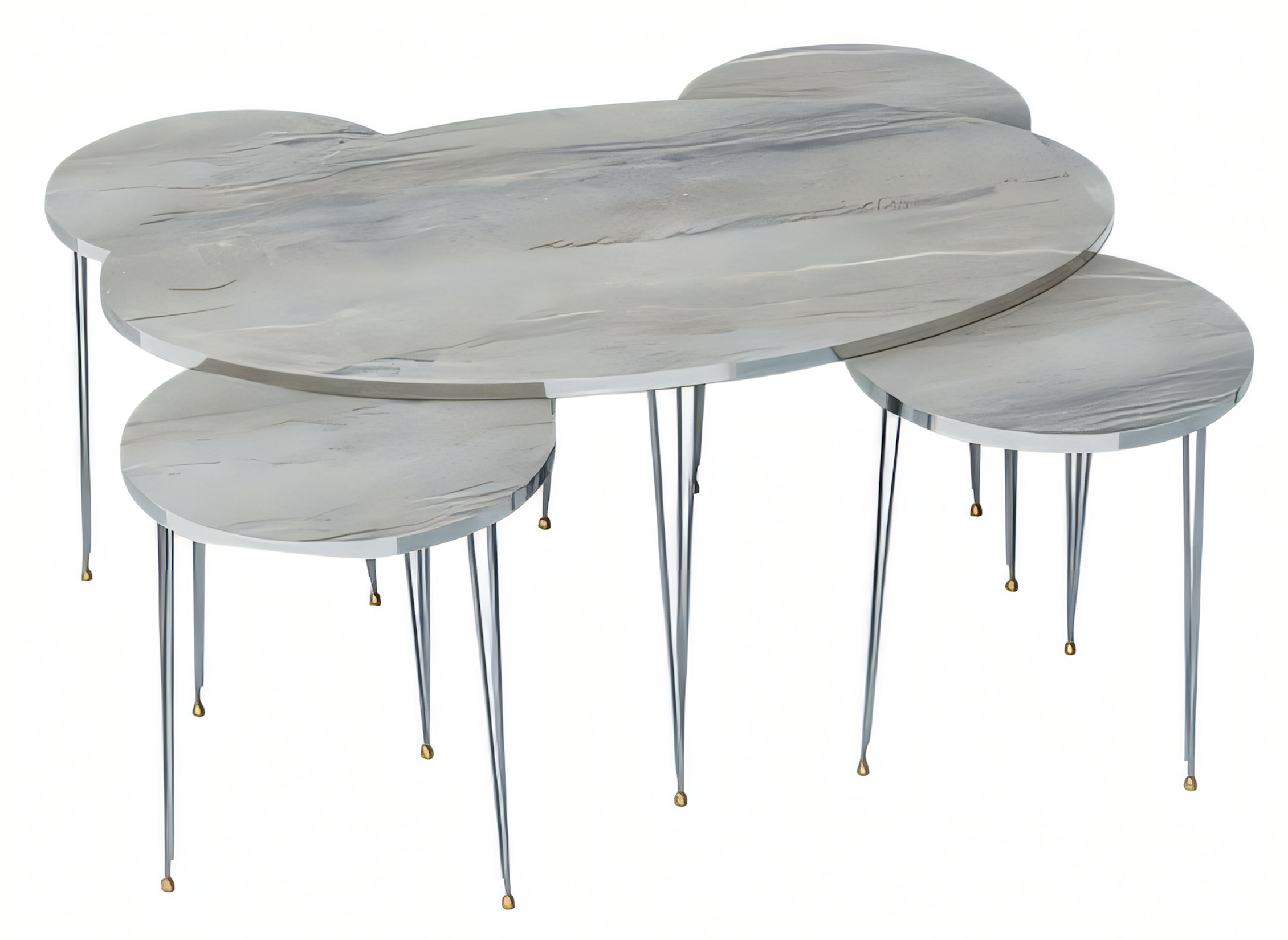 Moderner grauer Couchtisch mit 4 Beistelltischen aus Holz