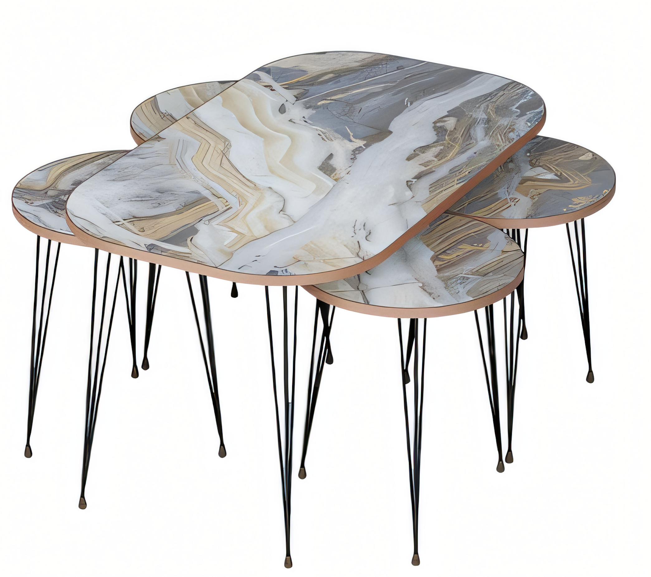 Mehrfarbiger Holz-Couchtisch mit Beistelltischen im modernen Stil