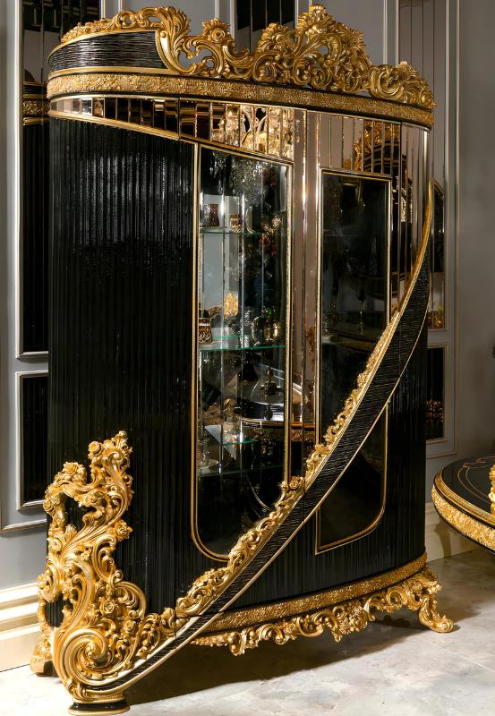 Schwarze Holz-Glas Vitrine im modernen Design robust und stilvoll