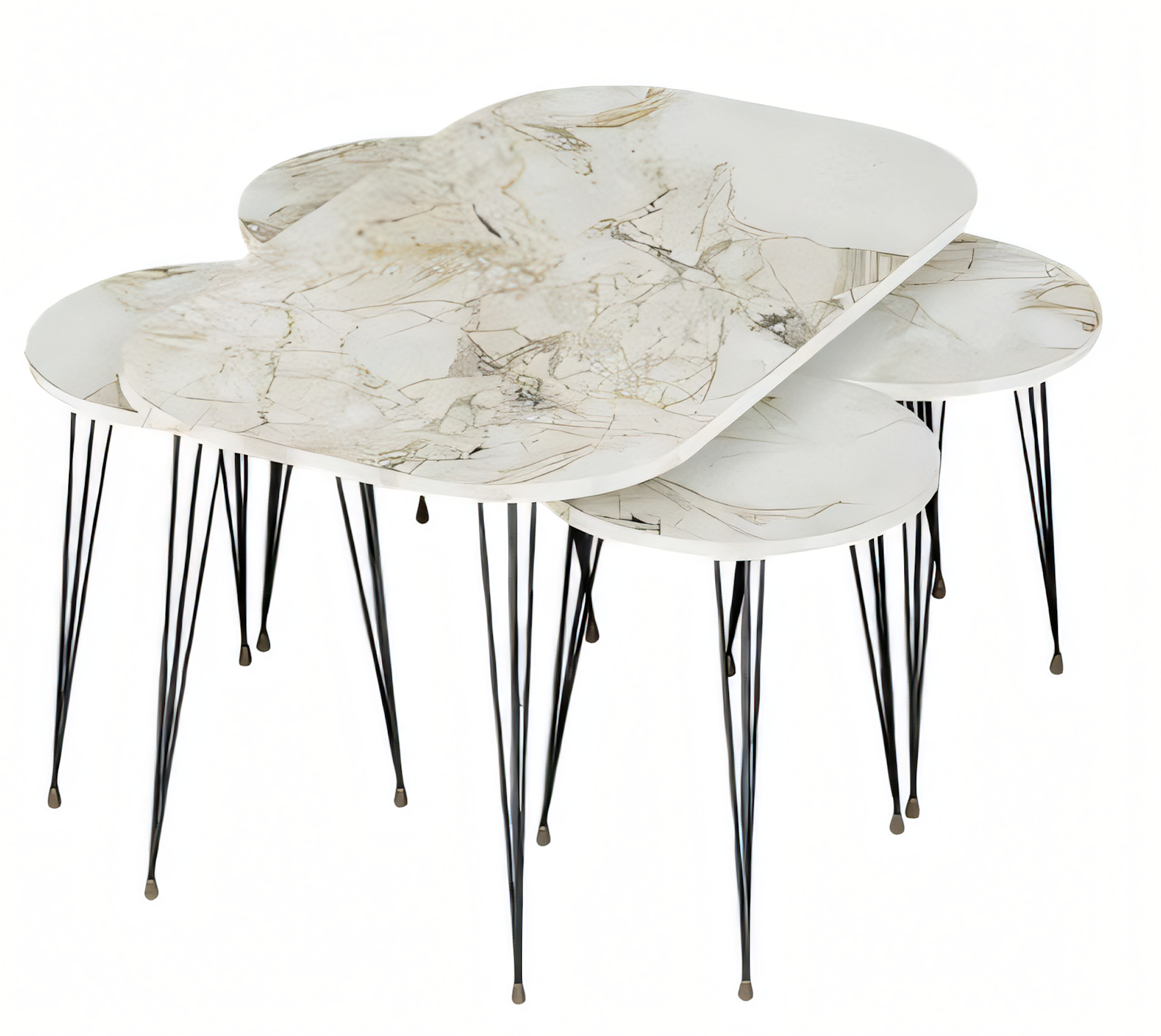 Moderner Couchtisch mit Beistelltischen aus Holz in Mehrfarben