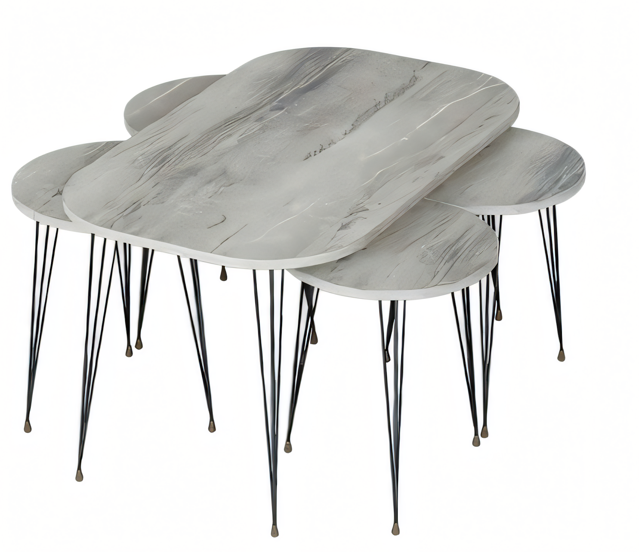 Eleganter grauer Holz-Couchtisch mit Beistelltischen im modernen Stil