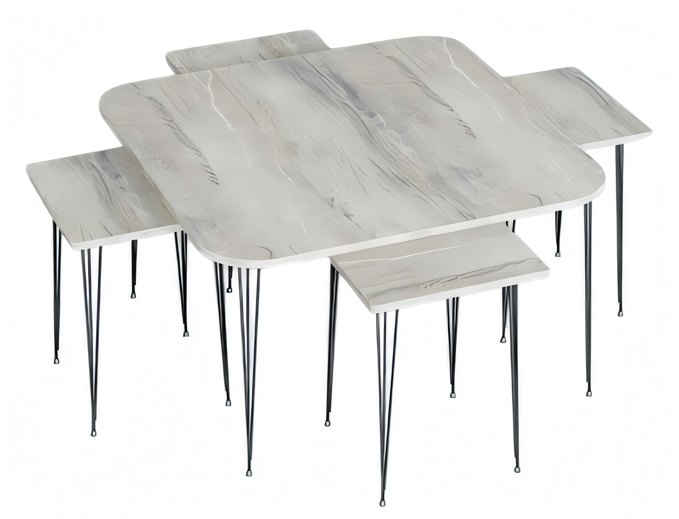 Grauer Holz-Couchtisch mit Beistelltischen modern