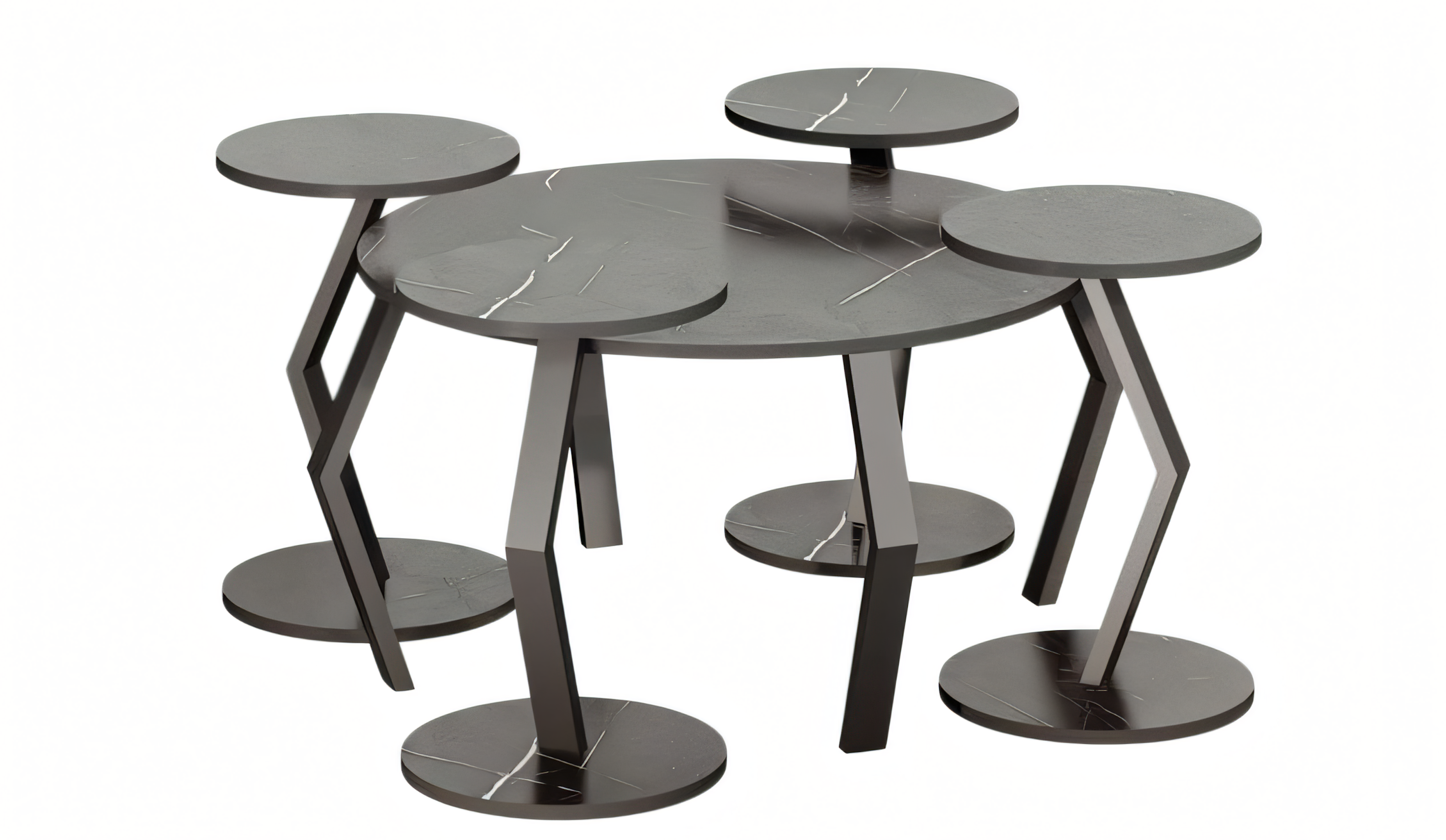 Eleganter schwarzer Holz-Couchtisch mit Beistelltischen im modernen